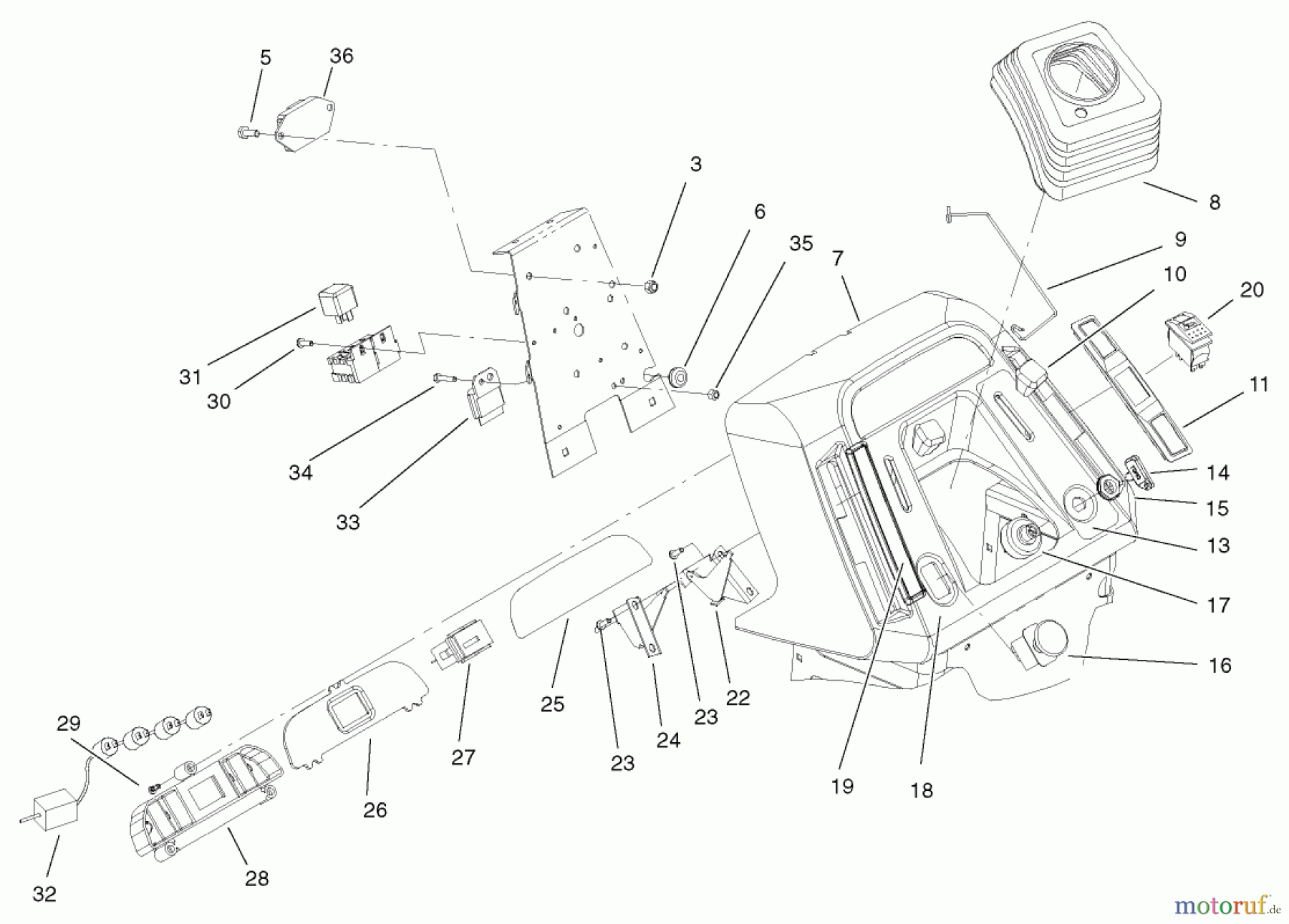 Toro Neu Mowers, Lawn & Garden Tractor Seite 1 72107 (268-HE) - Toro 268-HE Lawn and Garden Tractor, 2001 (210000001-210999999) DASH ASSEMBLY