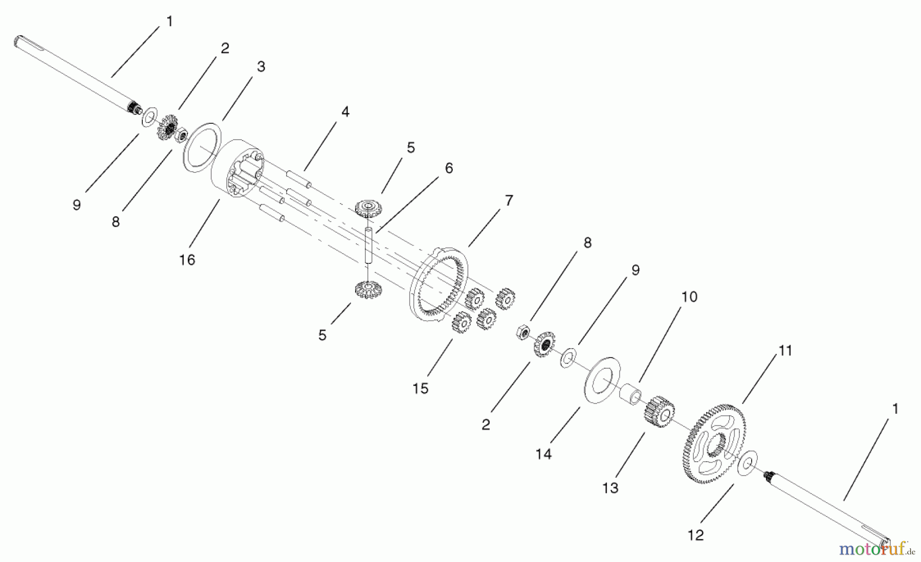 Toro Neu Mowers, Lawn & Garden Tractor Seite 1 72107 (268-HE) - Toro 268-HE Lawn and Garden Tractor, 2001 (210000001-210999999) DIFFERENTIAL GEAR ASSEMBLY