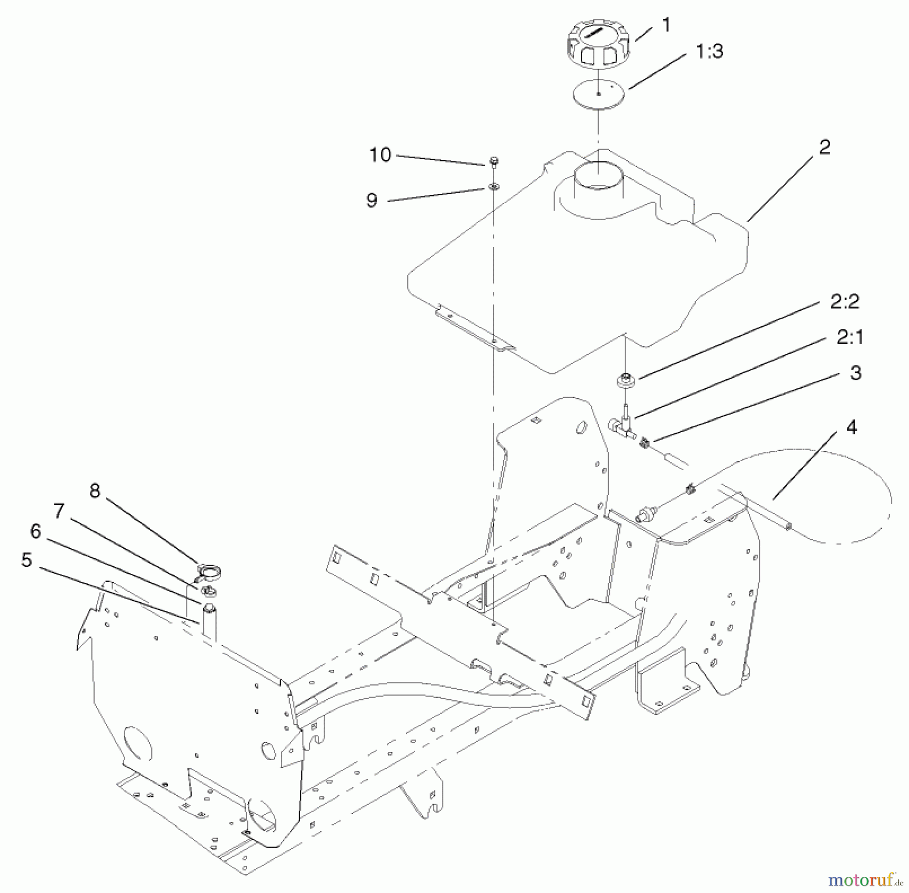 Toro Neu Mowers, Lawn & Garden Tractor Seite 1 72107 (268-HE) - Toro 268-HE Lawn and Garden Tractor, 2002 (220000001-220999999) FUEL TANK ASSEMBLY