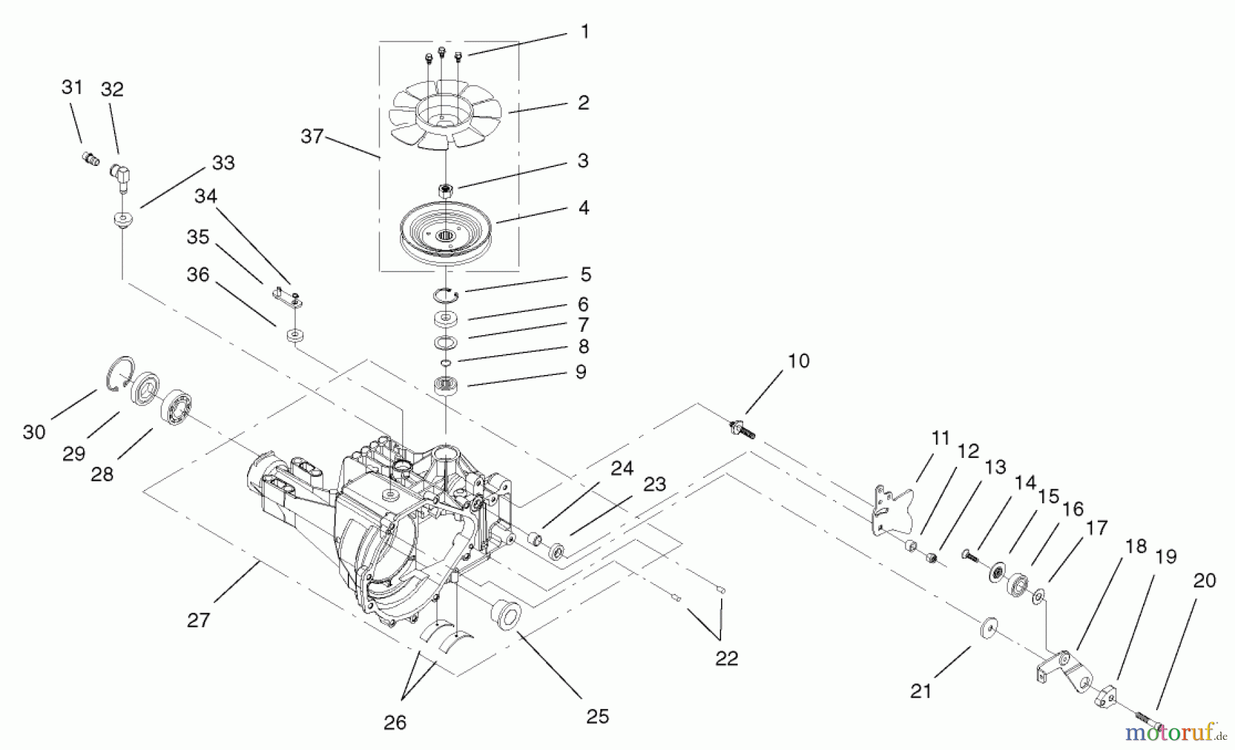 Toro Neu Mowers, Lawn & Garden Tractor Seite 1 72107 (268-HE) - Toro 268-HE Lawn and Garden Tractor, 2001 (210000001-210999999) HOUSING FAN ASSEMBLY