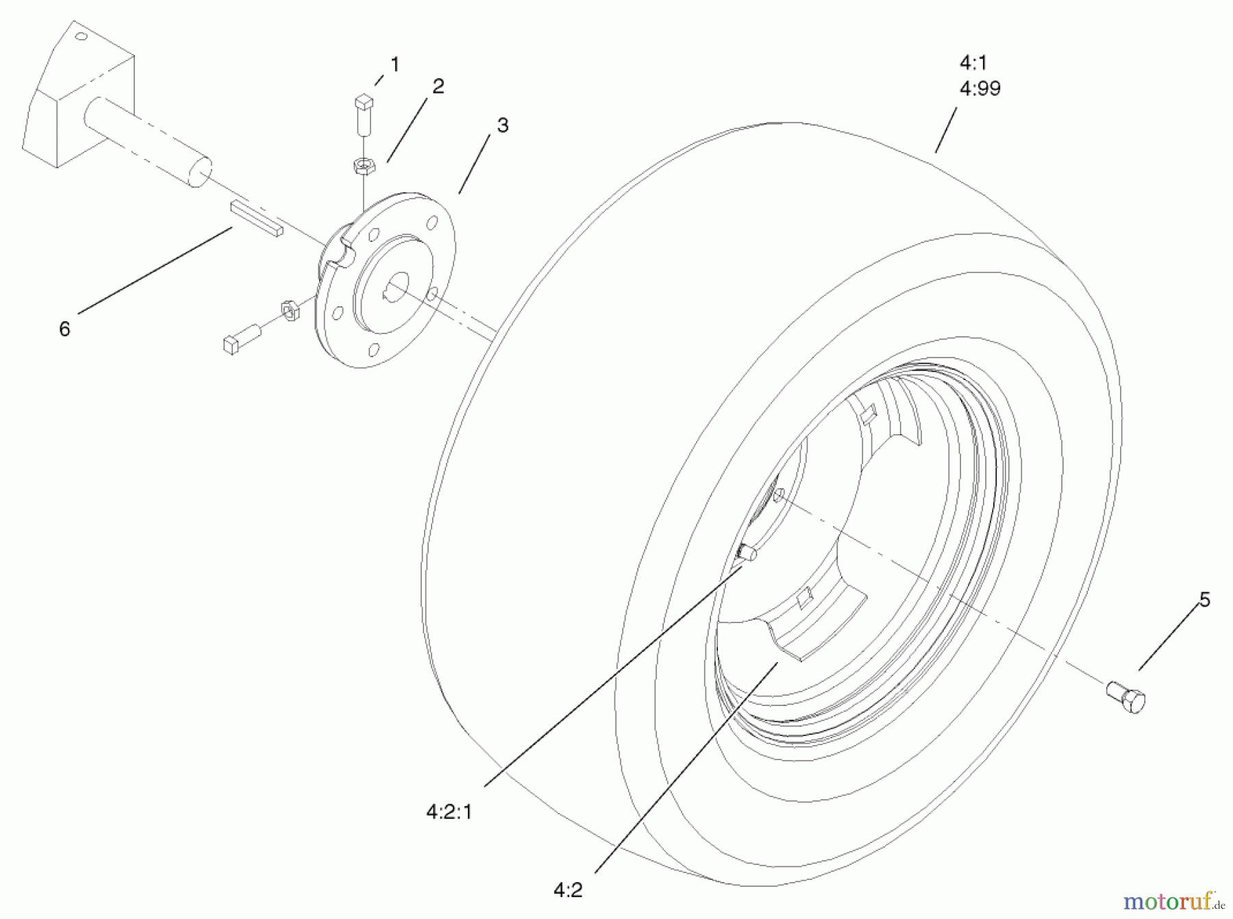  Toro Neu Mowers, Lawn & Garden Tractor Seite 1 72107 (268-HE) - Toro 268-HE Lawn and Garden Tractor, 2001 (210000001-210999999) REAR WHEEL ASSEMBLY