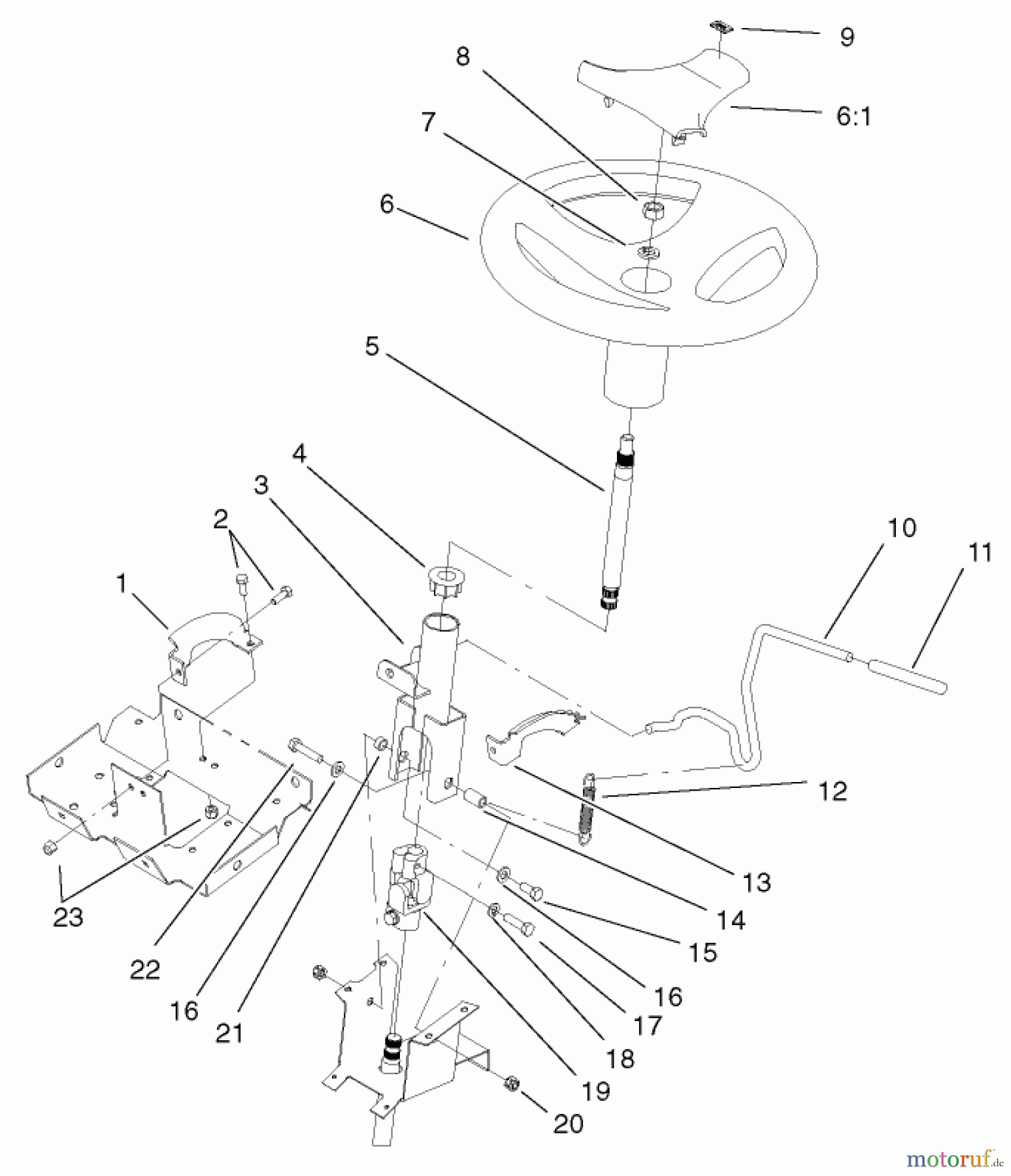 Toro Neu Mowers, Lawn & Garden Tractor Seite 1 72107 (268-HE) - Toro 268-HE Lawn and Garden Tractor, 2001 (210000001-210999999) STEERING WHEEL AND TILT ASSEMBLY