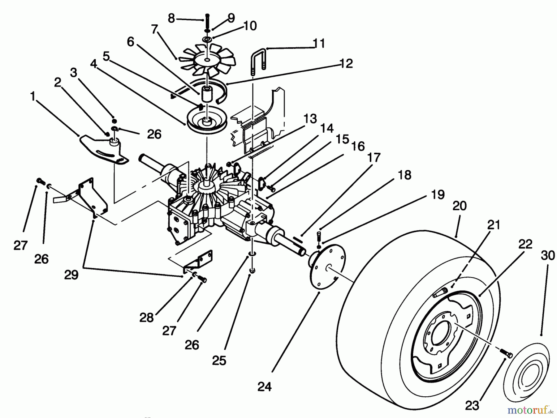 Toro Neu Mowers, Lawn & Garden Tractor Seite 1 72101 (246-H) - Toro 246-H Yard Tractor, 1993 (3900001-3999999) REAR WHEEL AND TRANSMISSION ASSEMBLY