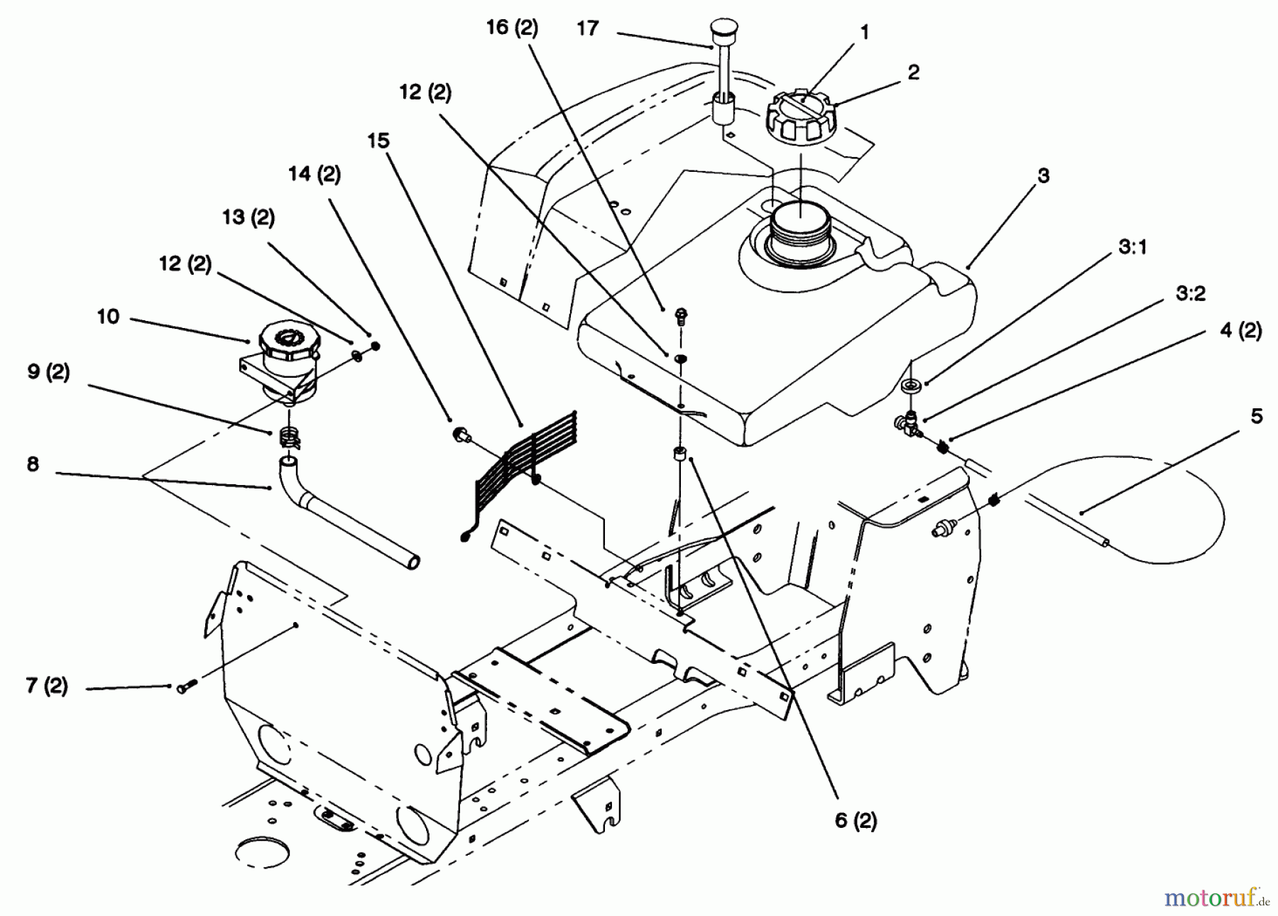 Toro Neu Mowers, Lawn & Garden Tractor Seite 1 72102 (269-H) - Toro 269-H Lawn and Garden Tractor, 1996 (6900001-6999999) FUEL TANK AND HYDRO RESERVOIR
