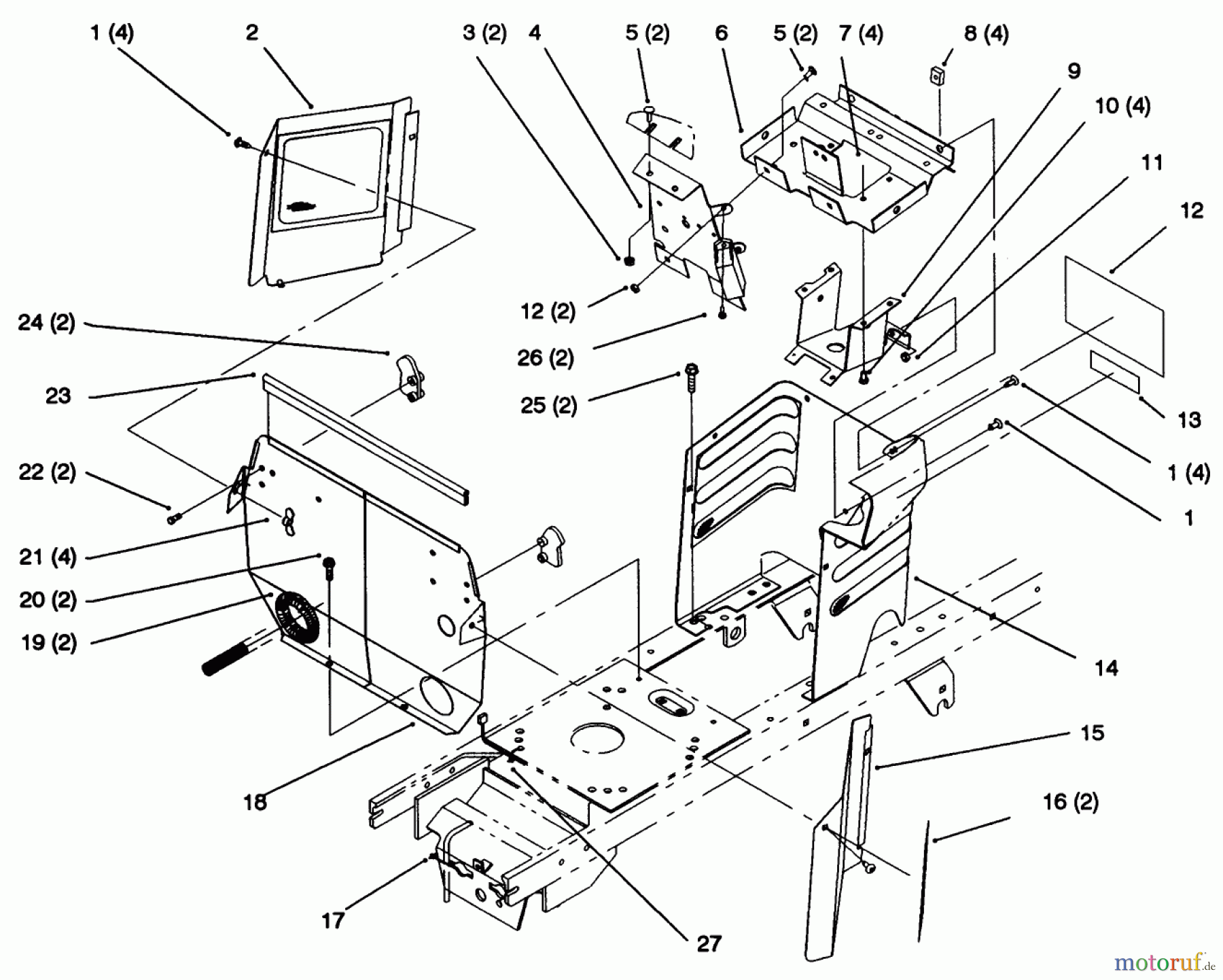Toro Neu Mowers, Lawn & Garden Tractor Seite 1 72102 (269-H) - Toro 269-H Lawn and Garden Tractor, 1996 (6900001-6999999) HOODSTAND AND FIREWALL