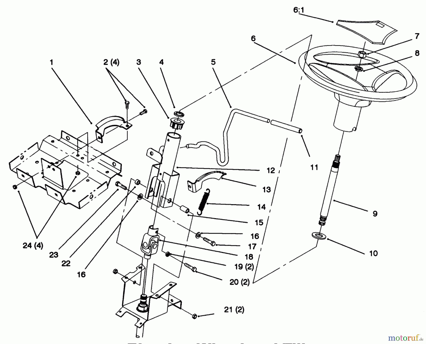 Toro Neu Mowers, Lawn & Garden Tractor Seite 1 72102 (269-H) - Toro 269-H Lawn and Garden Tractor, 1996 (6900001-6999999) STEERING WHEEL AND TILT