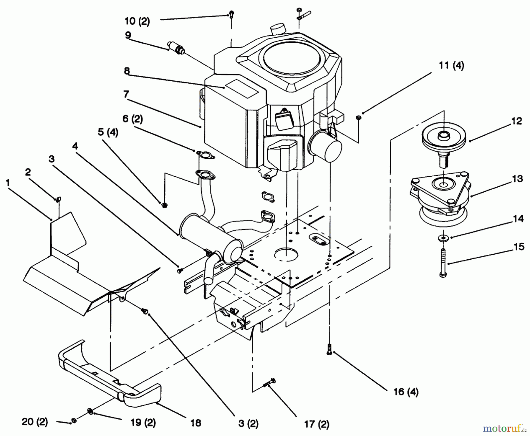 Toro Neu Mowers, Lawn & Garden Tractor Seite 1 72102 (269-H) - Toro 269-H Lawn and Garden Tractor, 1996 (6900001-6999999) TWIN CYLINDER ENGINE, MUFFLER, AND P.T.O.