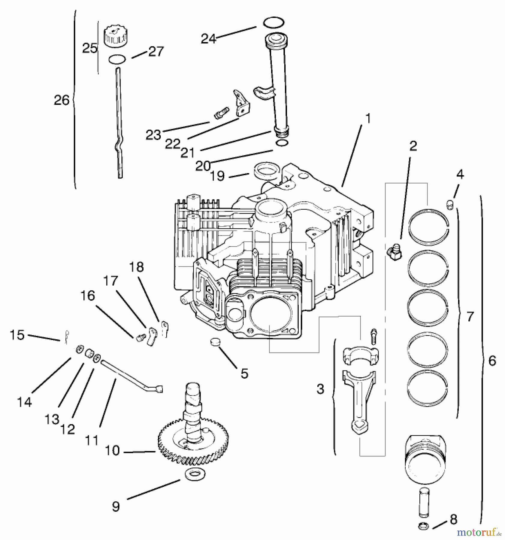 Toro Neu Mowers, Lawn & Garden Tractor Seite 1 72102 (269-H) - Toro 269-H Lawn and Garden Tractor, 1997 (7900001-7999999) CRANKCASE