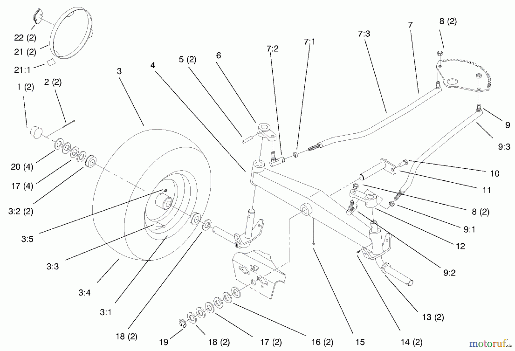  Toro Neu Mowers, Lawn & Garden Tractor Seite 1 72102 (269-H) - Toro 269-H Lawn and Garden Tractor, 1997 (7900001-7999999) FRONT AXLE