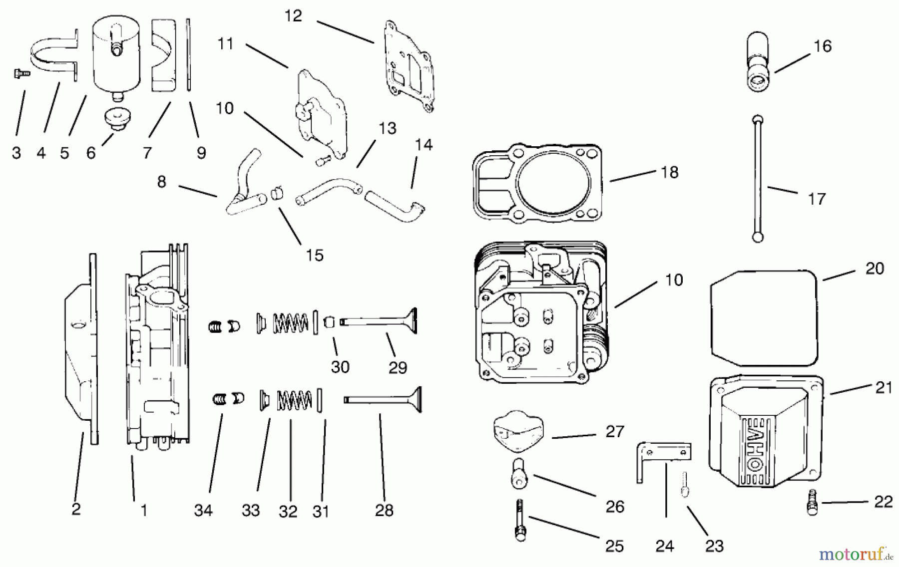 Toro Neu Mowers, Lawn & Garden Tractor Seite 1 72102 (269-H) - Toro 269-H Lawn and Garden Tractor, 1997 (7900001-7999999) HEAD/VALVE/BREATHER