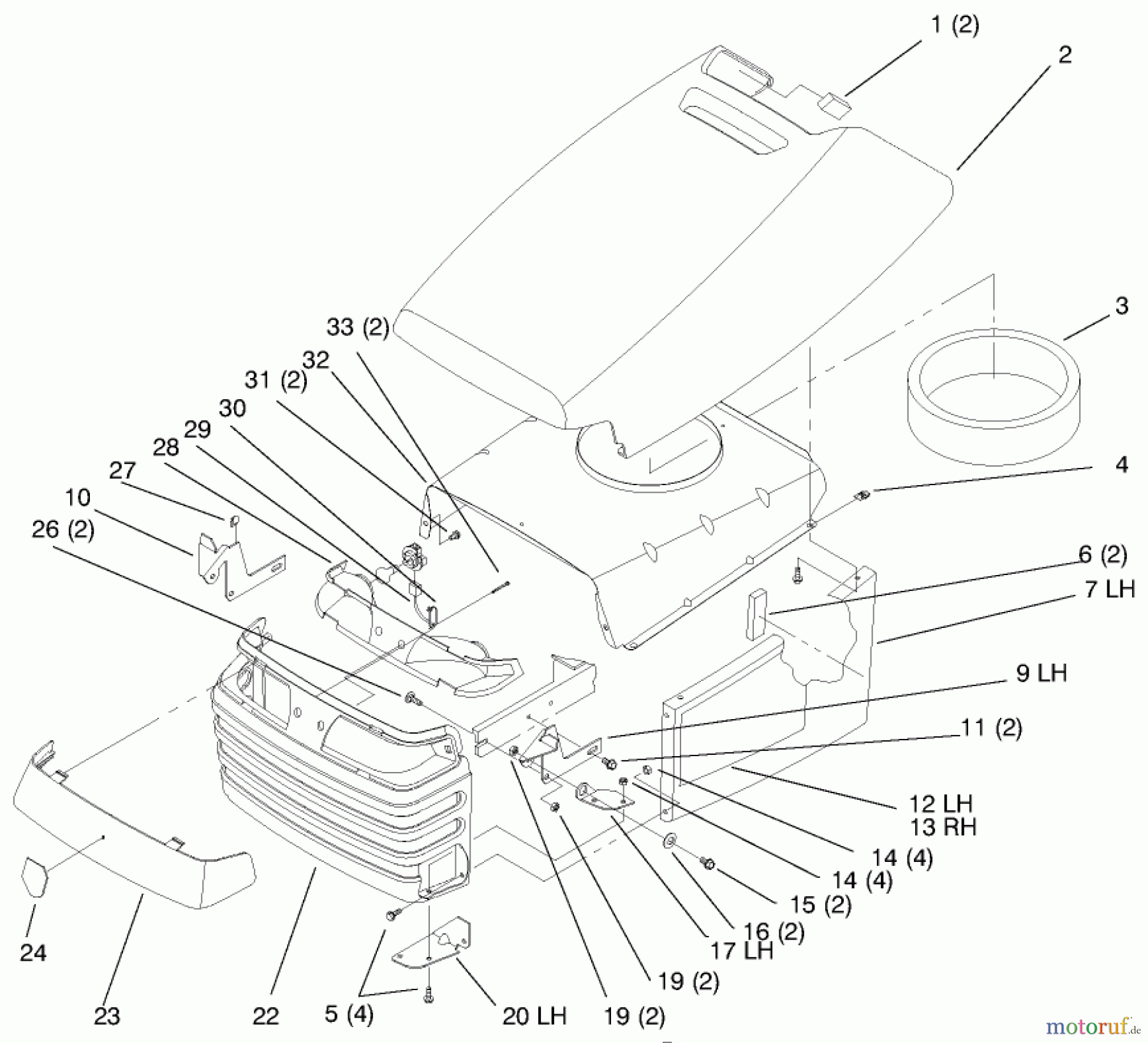 Toro Neu Mowers, Lawn & Garden Tractor Seite 1 72102 (269-H) - Toro 269-H Lawn and Garden Tractor, 1997 (7900001-7999999) HOOD AND GRILL
