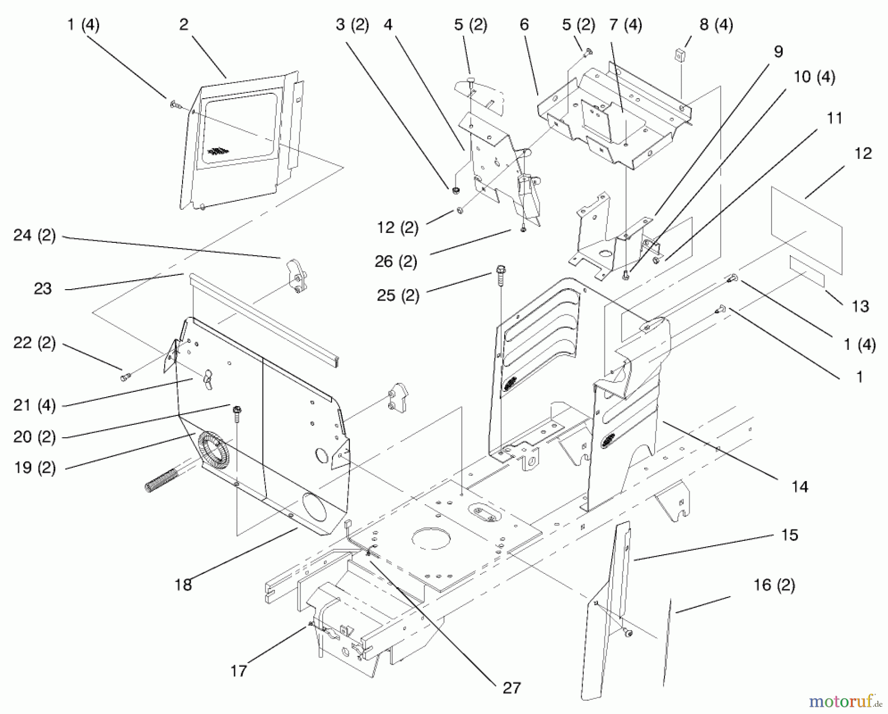 Toro Neu Mowers, Lawn & Garden Tractor Seite 1 72102 (269-H) - Toro 269-H Lawn and Garden Tractor, 1997 (7900001-7999999) HOODSTAND AND FIREWALL