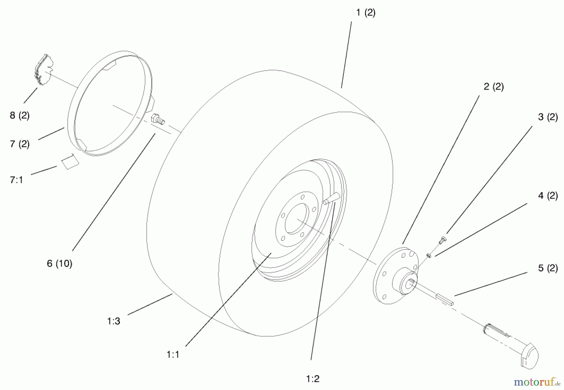 Toro Neu Mowers, Lawn & Garden Tractor Seite 1 72102 (269-H) - Toro 269-H Lawn and Garden Tractor, 1997 (7900001-7999999) REAR WHEEL