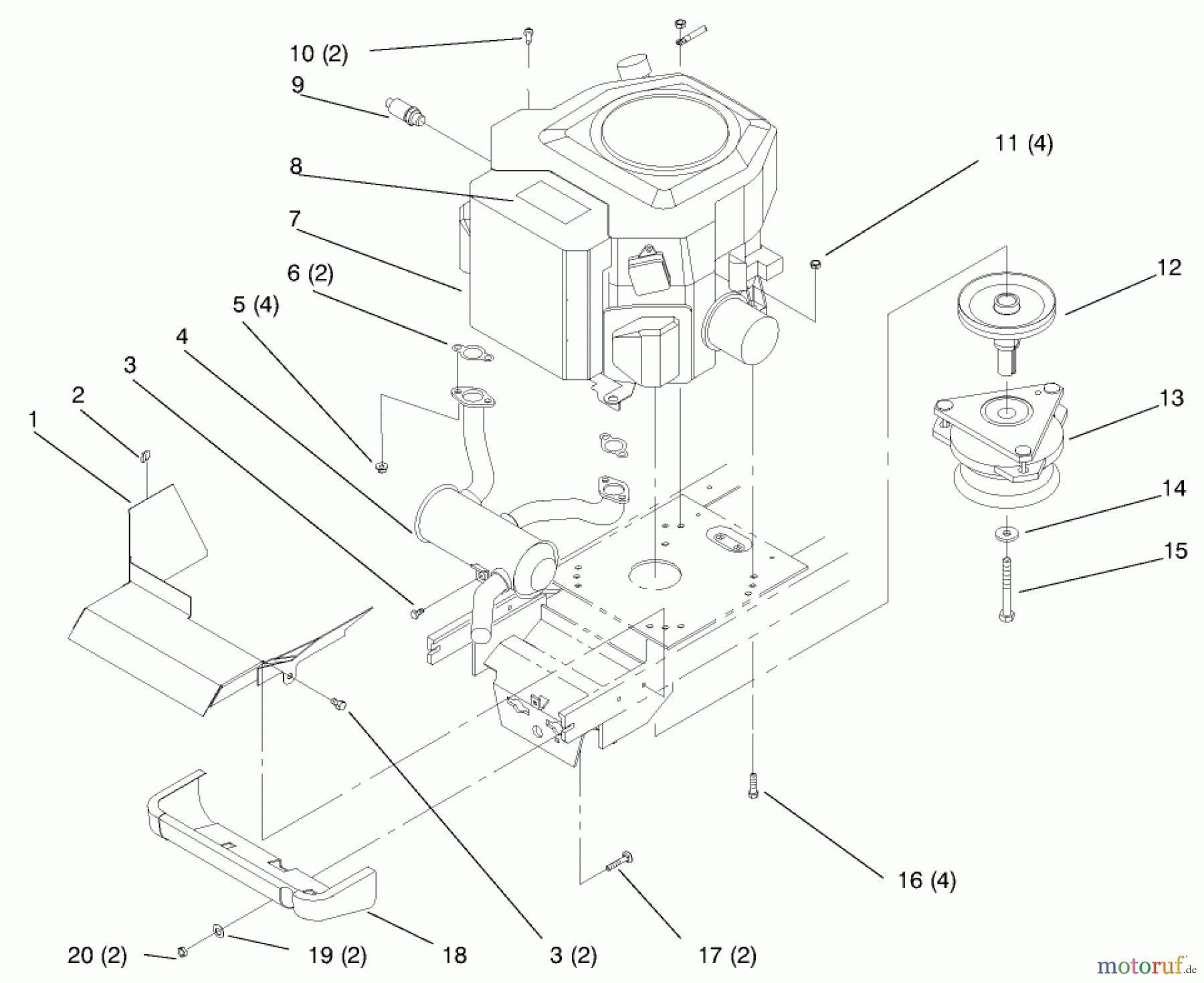 Toro Neu Mowers, Lawn & Garden Tractor Seite 1 72102 (269-H) - Toro 269-H Lawn and Garden Tractor, 1997 (7900001-7999999) TWIN CYLINDER ENGINE, MUFFLER, AND P.T.O.