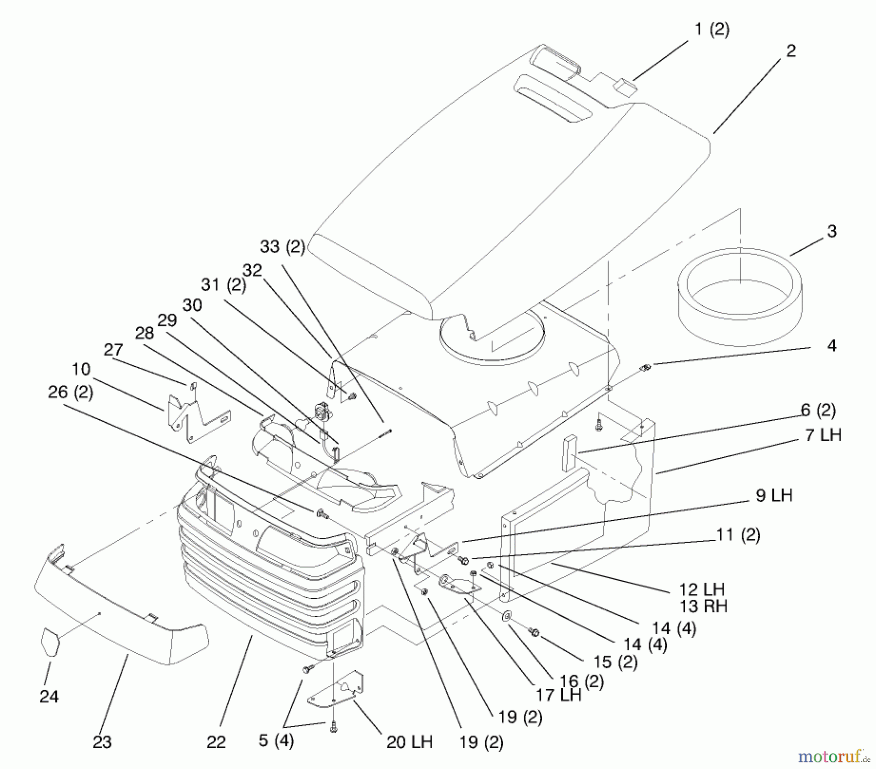 Toro Neu Mowers, Lawn & Garden Tractor Seite 1 72102 (269-H) - Toro 269-H Lawn and Garden Tractor, 1998 (8900400-8999999) HOOD AND GRILL