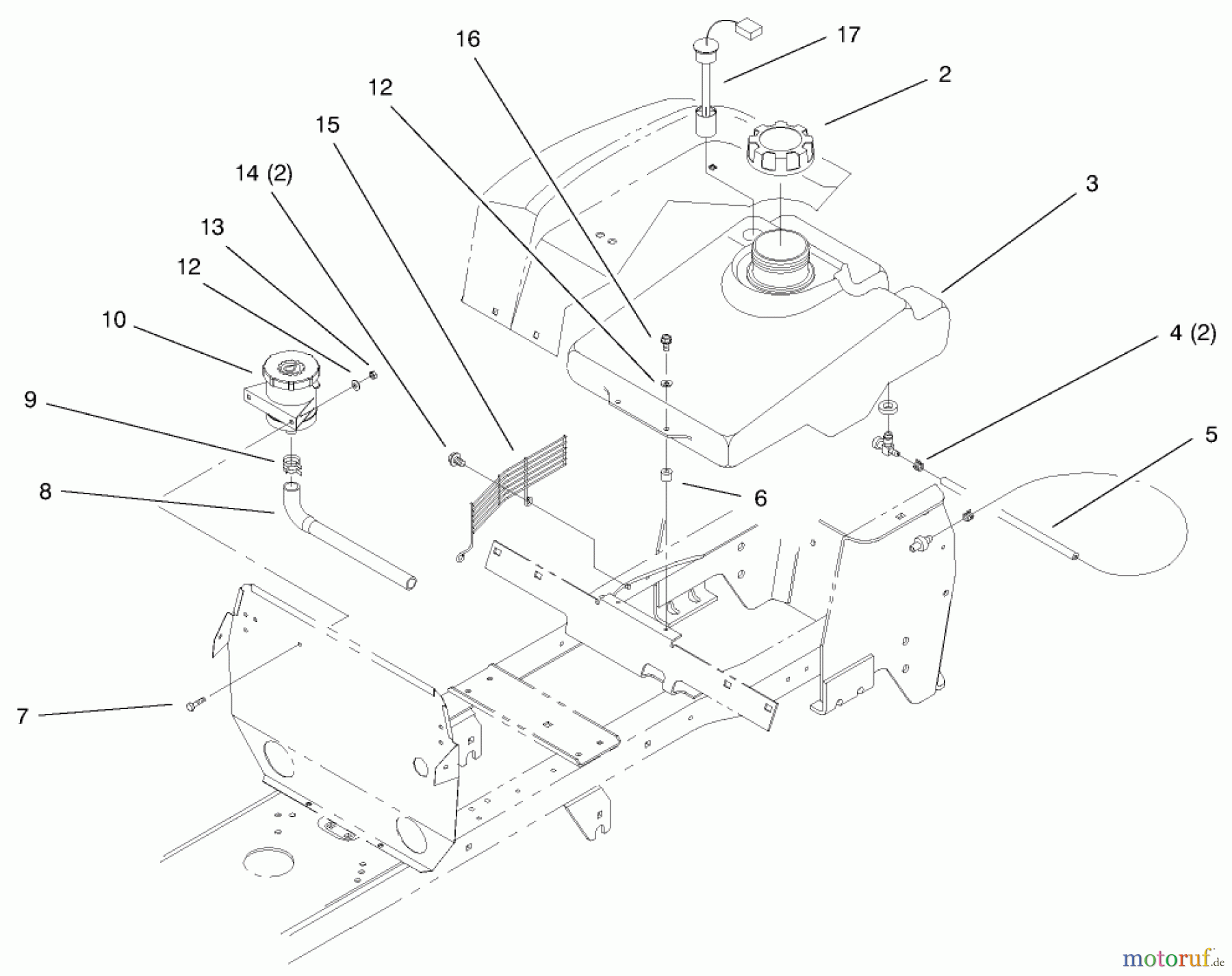  Toro Neu Mowers, Lawn & Garden Tractor Seite 1 72115 (270-H) - Toro 270-H Lawn and Garden Tractor, 1999 (9900001-9999999) FUEL TANK & HYDRO RESERVOIR ASSEMBLY