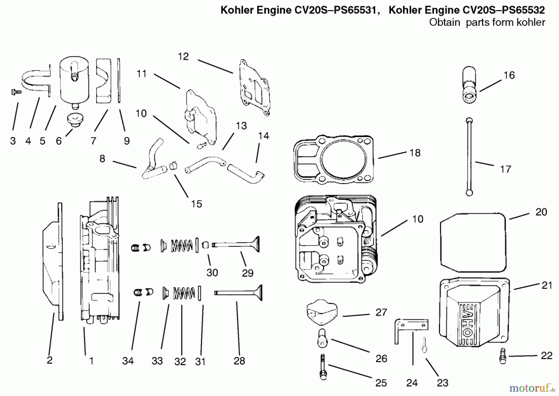 Toro Neu Mowers, Lawn & Garden Tractor Seite 1 72115 (270-H) - Toro 270-H Lawn and Garden Tractor, 1999 (9900001-9999999) HEAD / VALVE / BREATHER