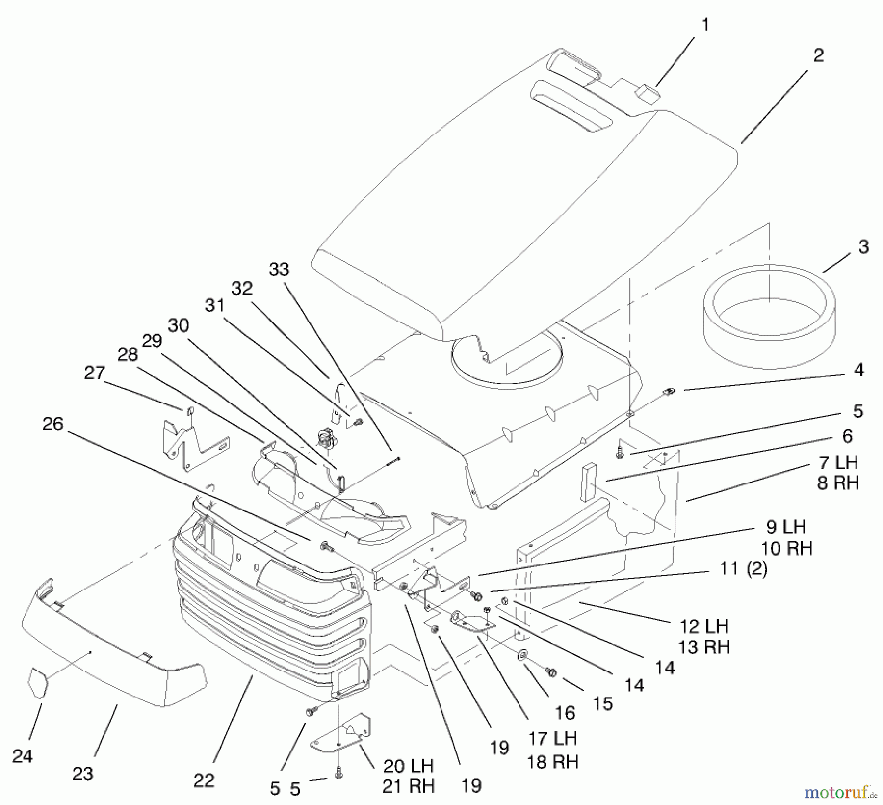  Toro Neu Mowers, Lawn & Garden Tractor Seite 1 72115 (270-H) - Toro 270-H Lawn and Garden Tractor, 1999 (9900001-9999999) HOOD & GRILL ASSEMBLY