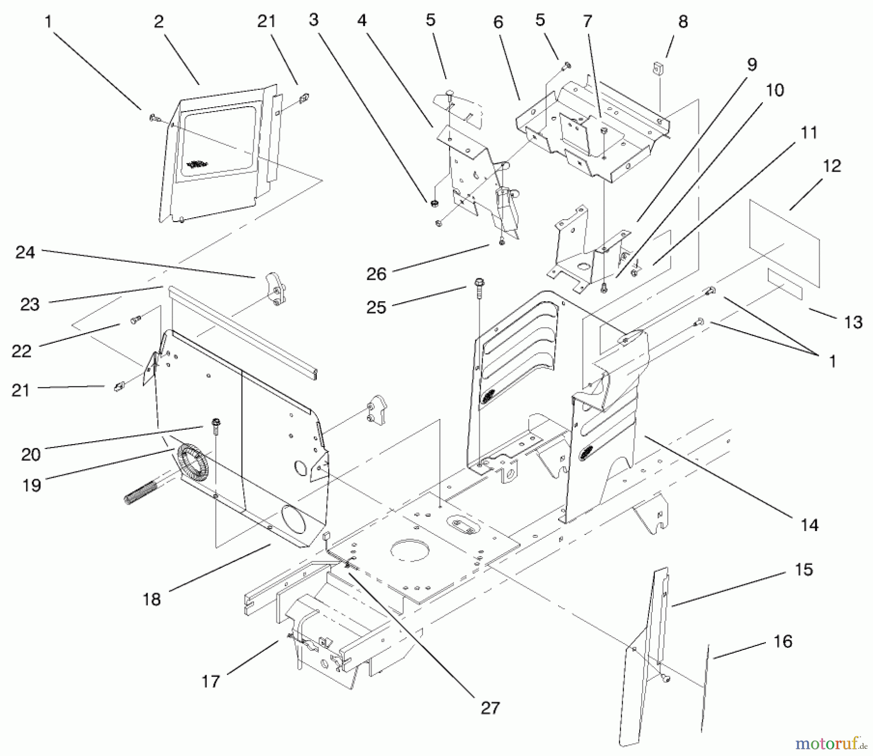 Toro Neu Mowers, Lawn & Garden Tractor Seite 1 72115 (270-H) - Toro 270-H Lawn and Garden Tractor, 1999 (9900001-9999999) HOODSTAND & FIREWALL ASSEMBLY