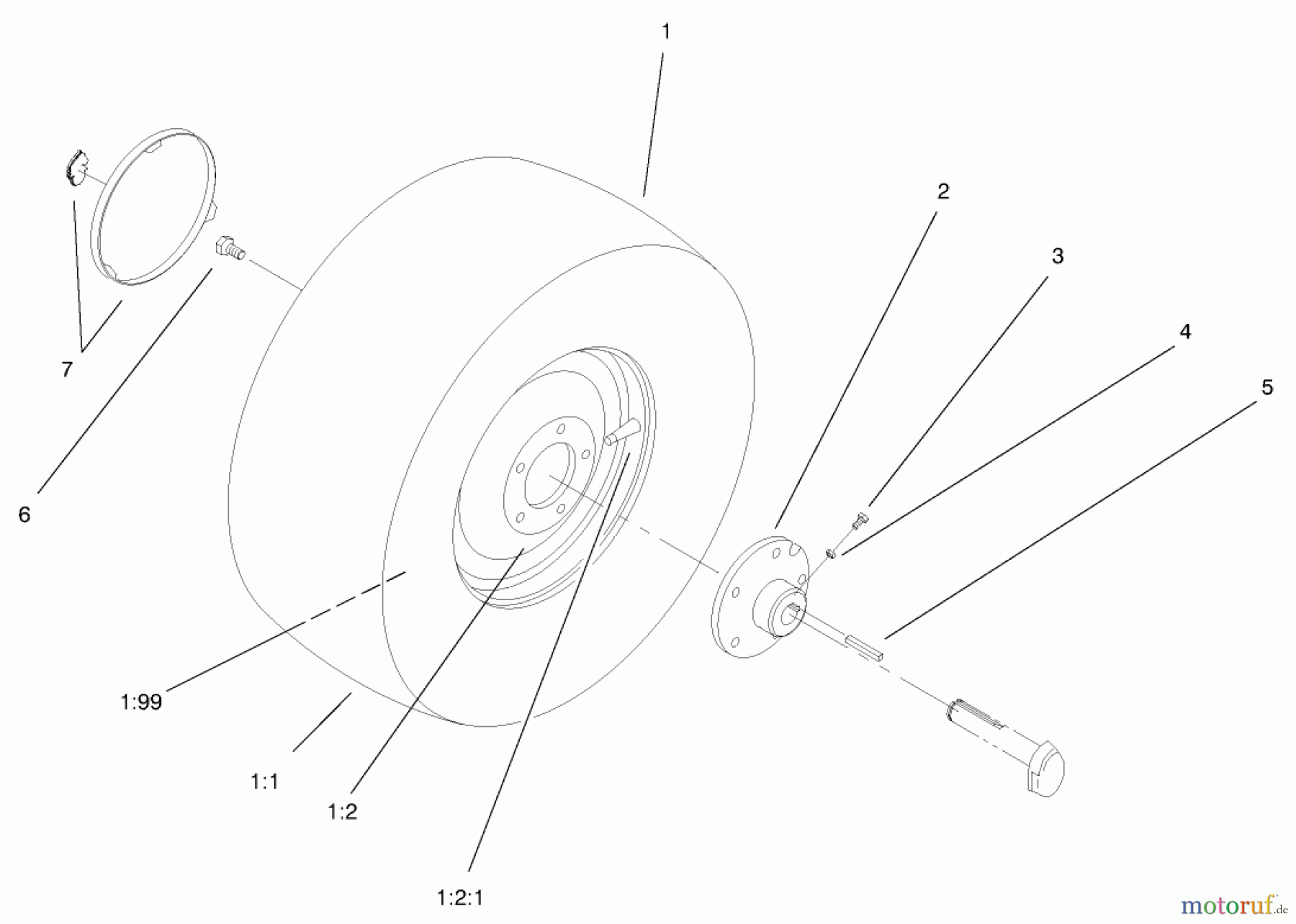 Toro Neu Mowers, Lawn & Garden Tractor Seite 1 72115 (270-H) - Toro 270-H Lawn and Garden Tractor, 1999 (9900001-9999999) REAR WHEEL ASSEMBLY