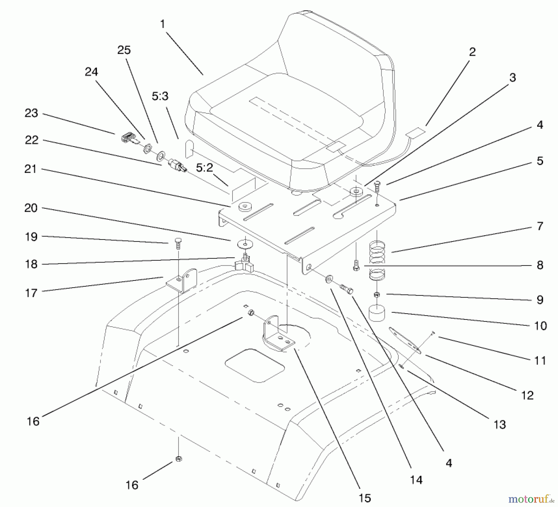 Toro Neu Mowers, Lawn & Garden Tractor Seite 1 72115 (270-H) - Toro 270-H Lawn and Garden Tractor, 1999 (9900001-9999999) SEAT ASSEMBLY
