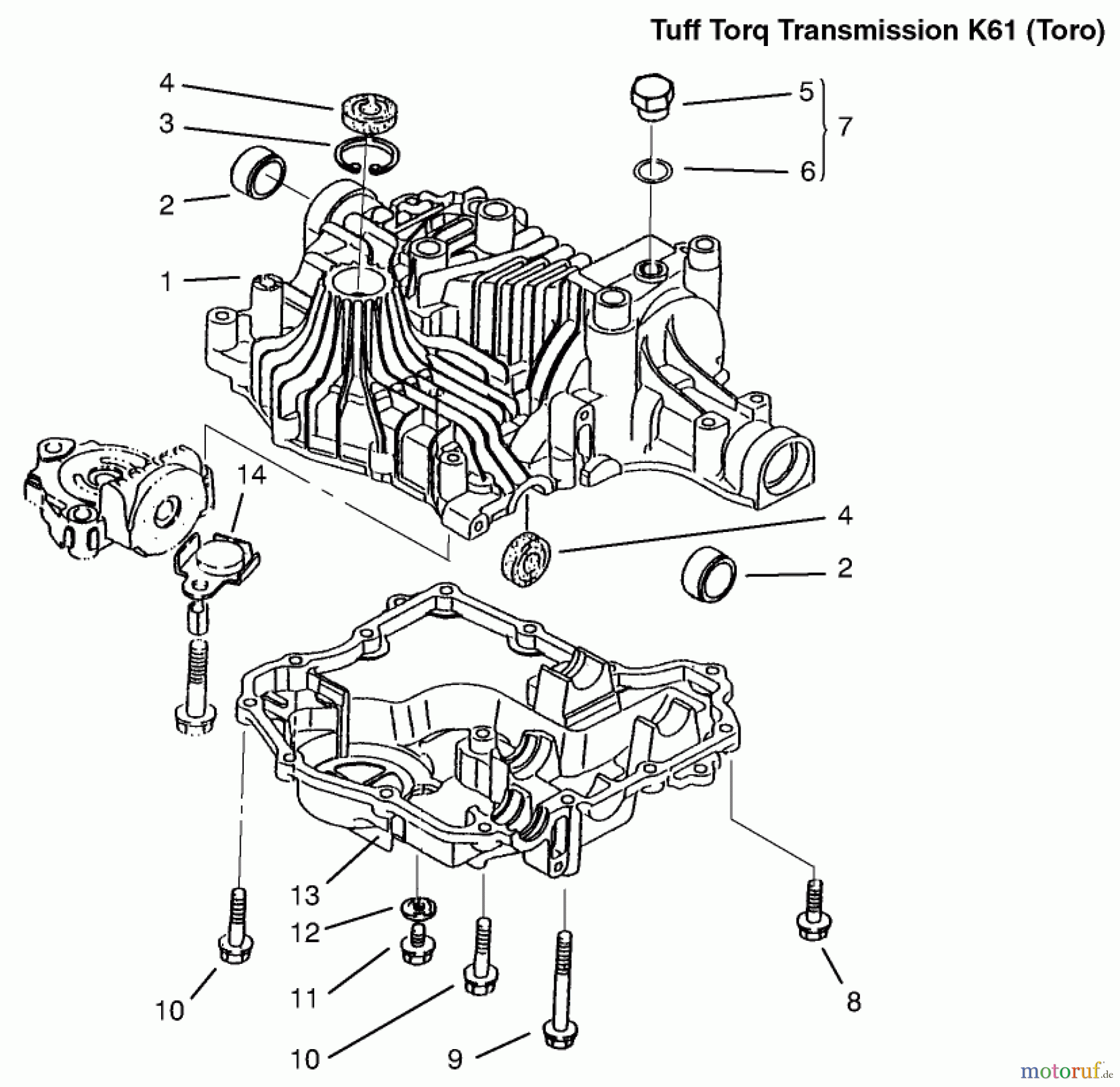 Toro Neu Mowers, Lawn & Garden Tractor Seite 1 72115 (270-H) - Toro 270-H Lawn and Garden Tractor, 1999 (9900001-9999999) TRANSAXLE CASE