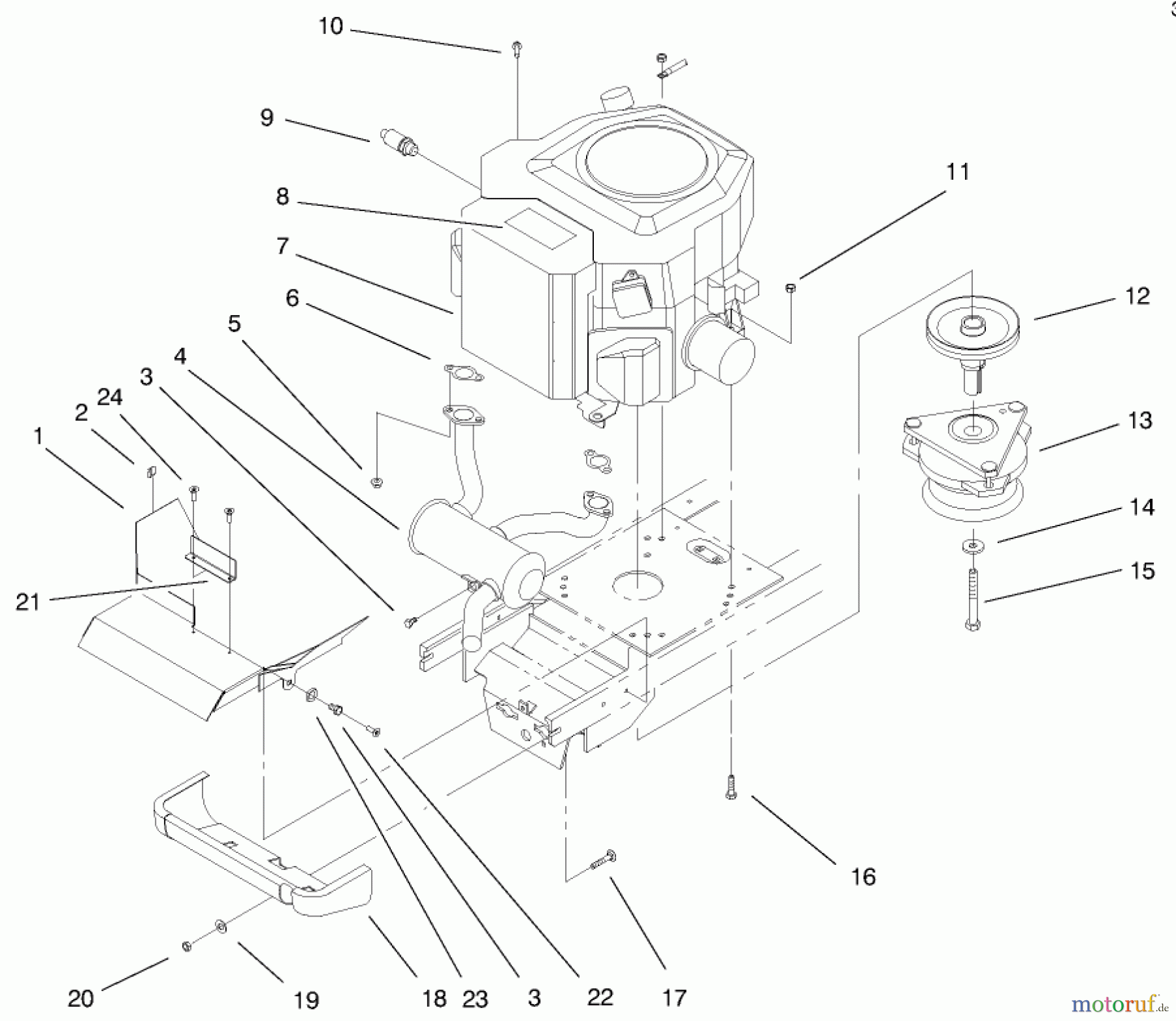  Toro Neu Mowers, Lawn & Garden Tractor Seite 1 72115 (270-H) - Toro 270-H Lawn and Garden Tractor, 1999 (9900001-9999999) TWIN CYL. ENGINE, MUFFLER, & PTO ASSEMBLY