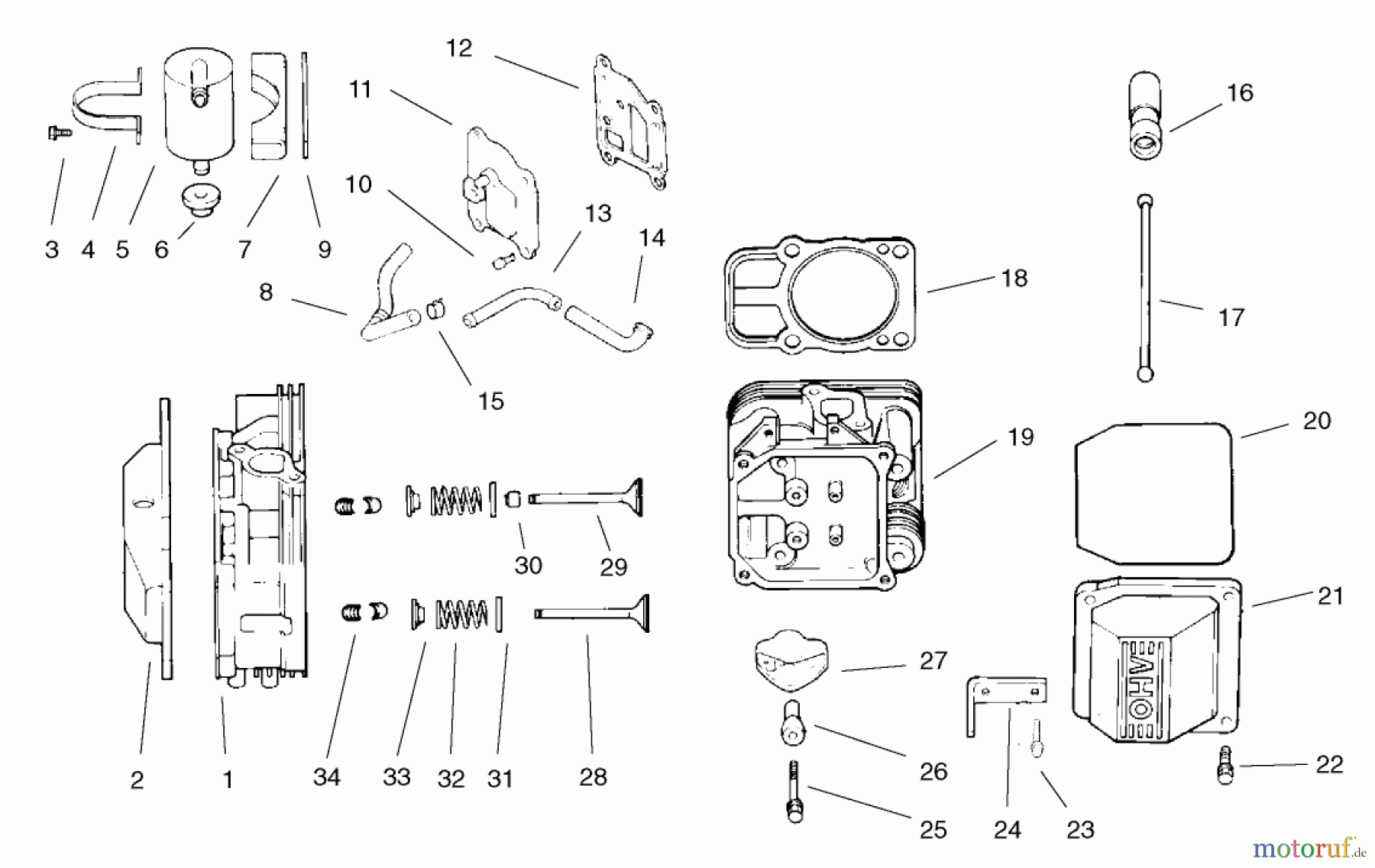 Toro Neu Mowers, Lawn & Garden Tractor Seite 1 72107 (268-HE) - Toro 268-HE Lawn and Garden Tractor, 2003 (230000001-230999999) GROUP 4-HEAD / VALVE / BREATHER ASSEMBLY KOHLER MODEL NO. CV18S-61529