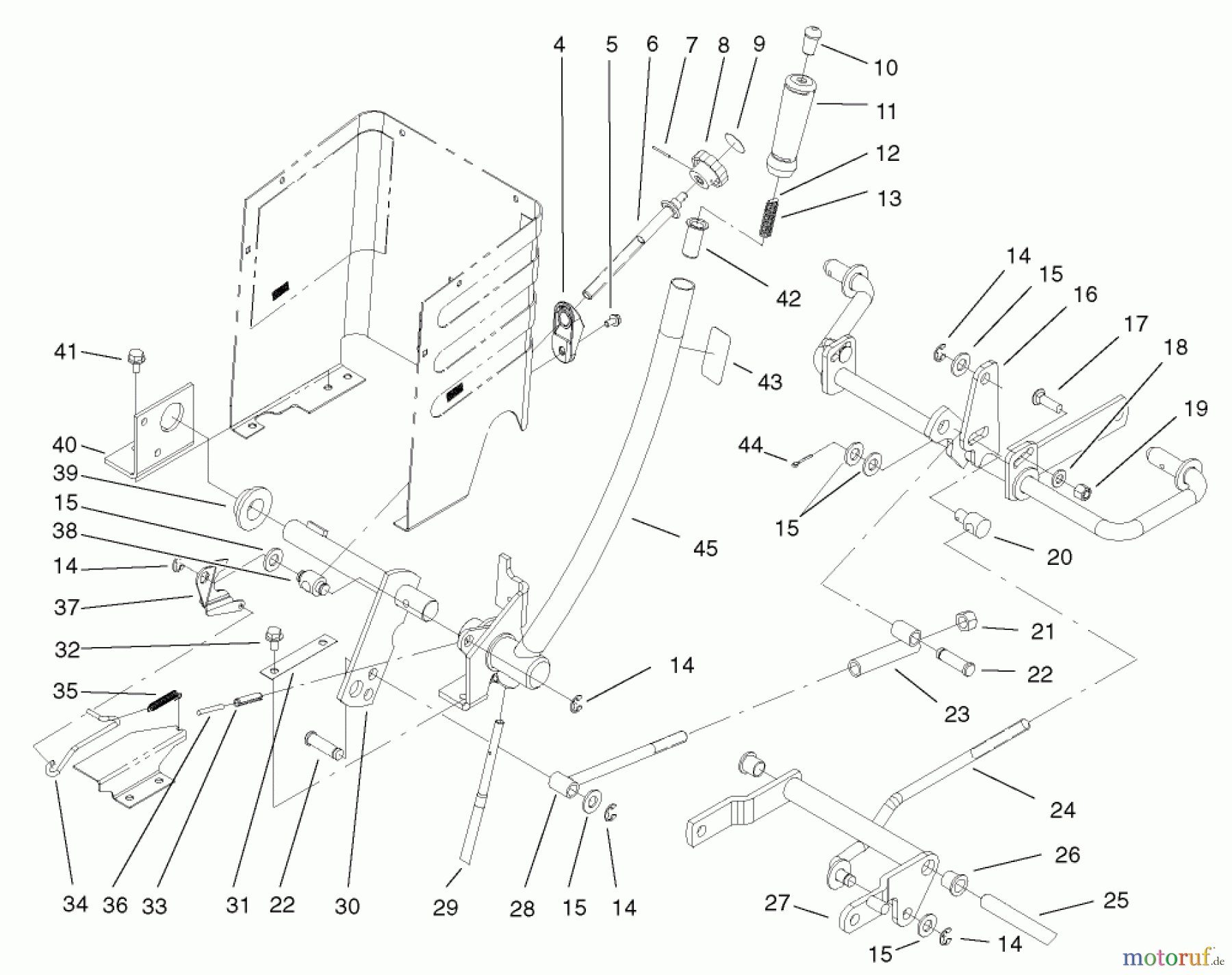 Toro Neu Mowers, Lawn & Garden Tractor Seite 1 72107 (268-HE) - Toro 268-HE Lawn and Garden Tractor, 2003 (230000001-230999999) LIFT LEVER ARM AND HEIGHT-OF-CUT ASSEMBLY