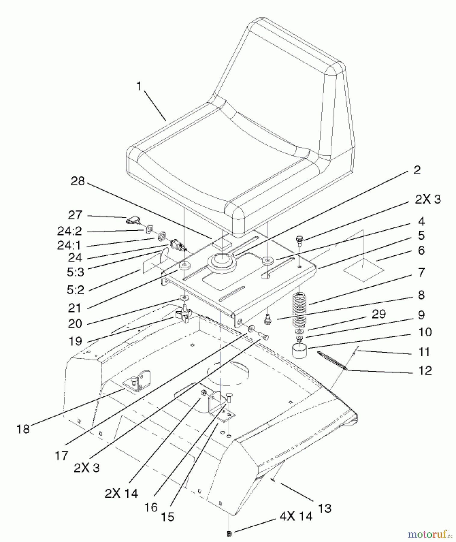 Toro Neu Mowers, Lawn & Garden Tractor Seite 1 72107 (268-HE) - Toro 268-HE Lawn and Garden Tractor, 2003 (230000001-230999999) SEAT ASSEMBLY