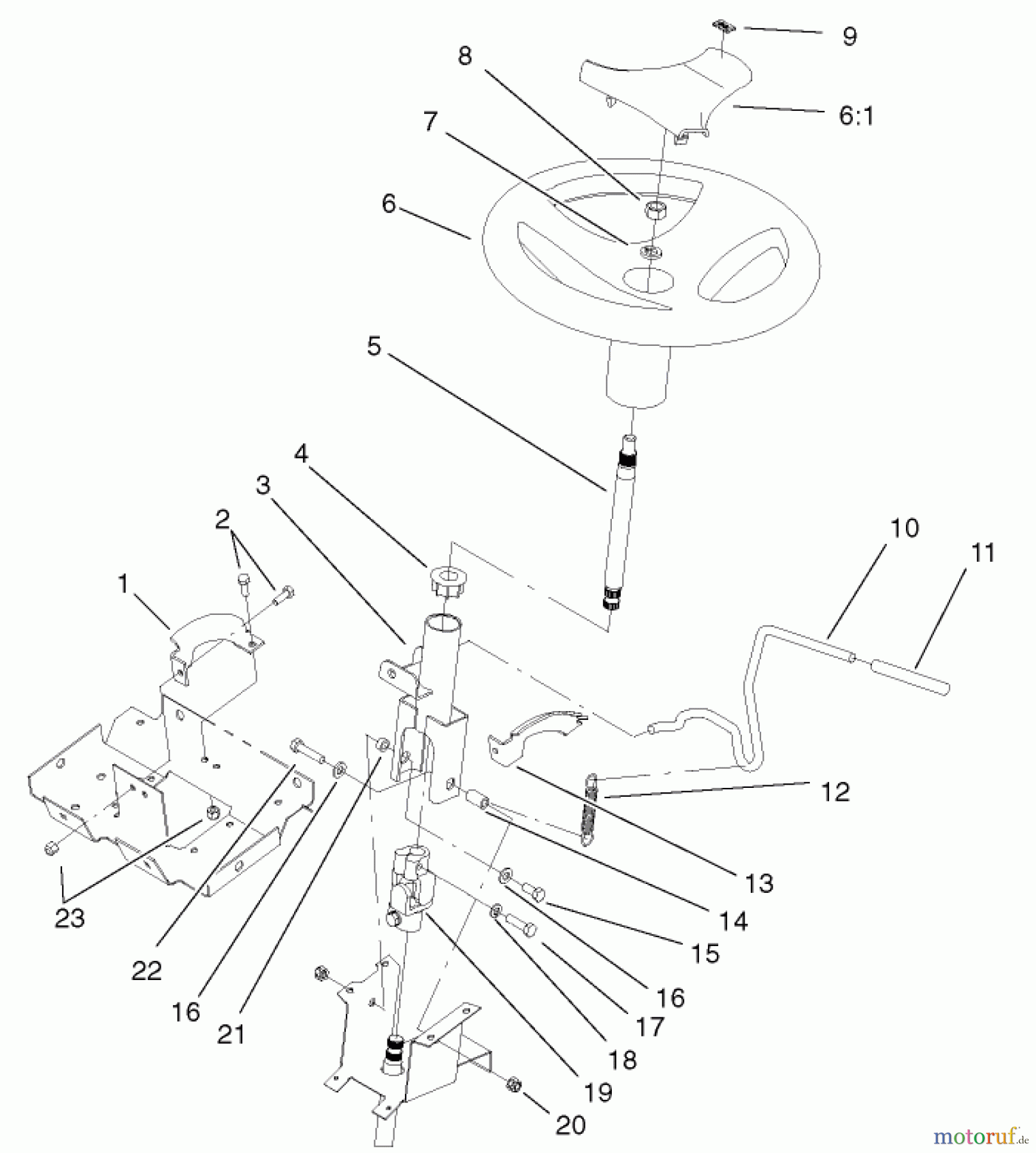 Toro Neu Mowers, Lawn & Garden Tractor Seite 1 72107 (268-HE) - Toro 268-HE Lawn and Garden Tractor, 2003 (230000001-230999999) STEERING WHEEL AND TILT ASSEMBLY