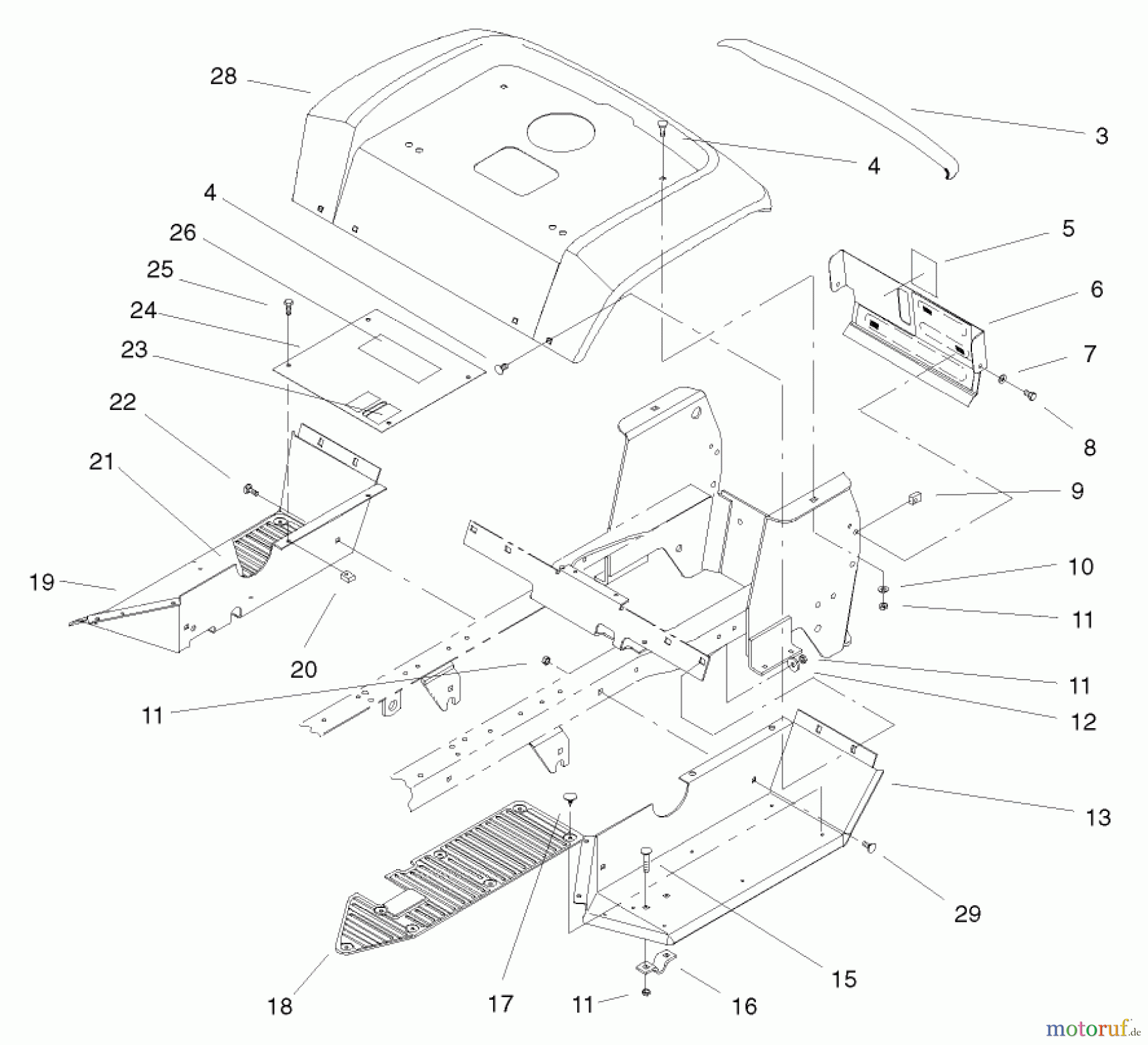 Toro Neu Mowers, Lawn & Garden Tractor Seite 1 72108 (270-H) - Toro 270-H Lawn and Garden Tractor, 2000 (200000001-200999999) FENDER & FOOTREST ASSEMBLY
