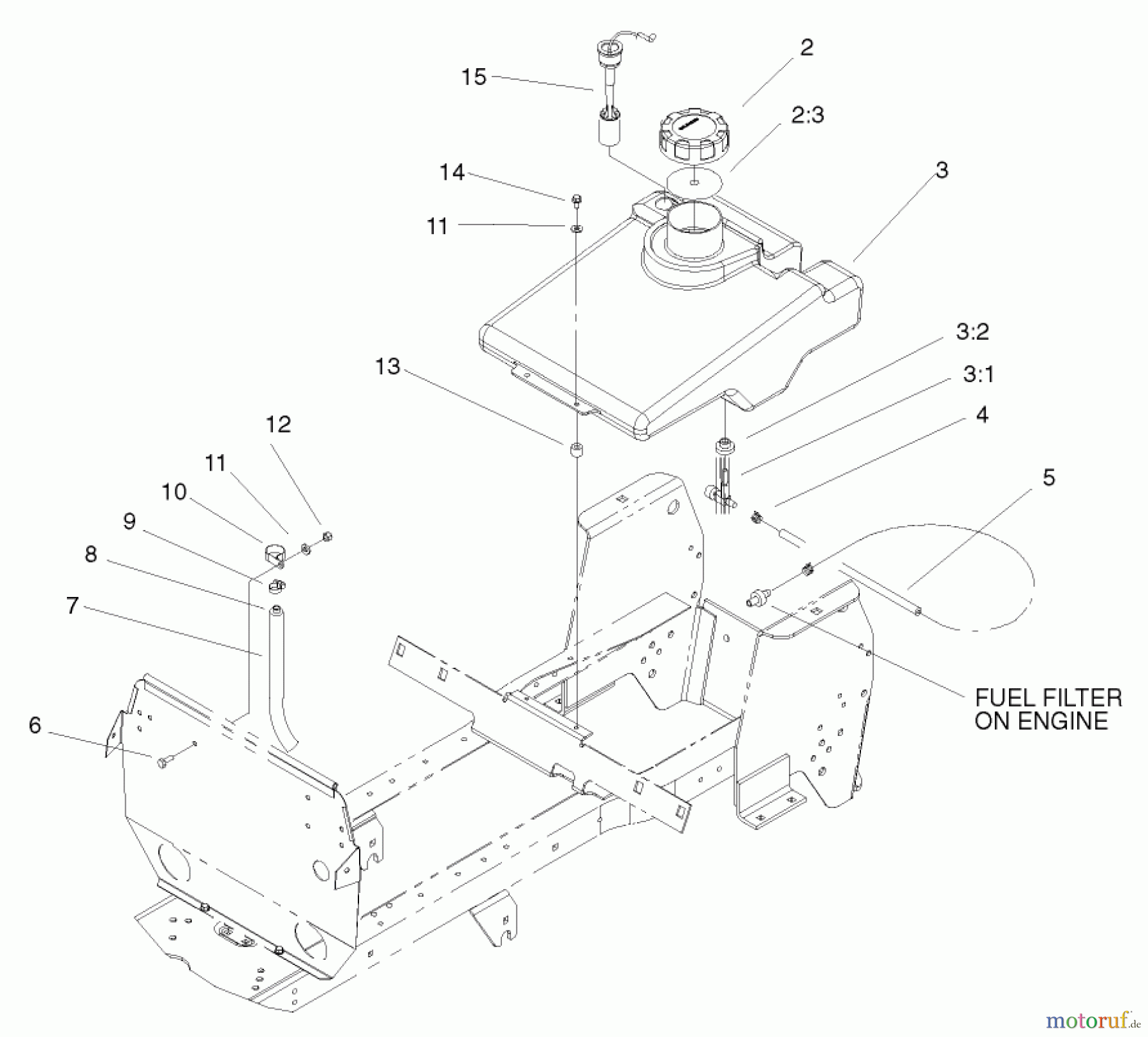 Toro Neu Mowers, Lawn & Garden Tractor Seite 1 72116 (270-HE) - Toro 270-HE Lawn and Garden Tractor, 2000 (200000001-200999999) FUEL TANK ASSEMBLY
