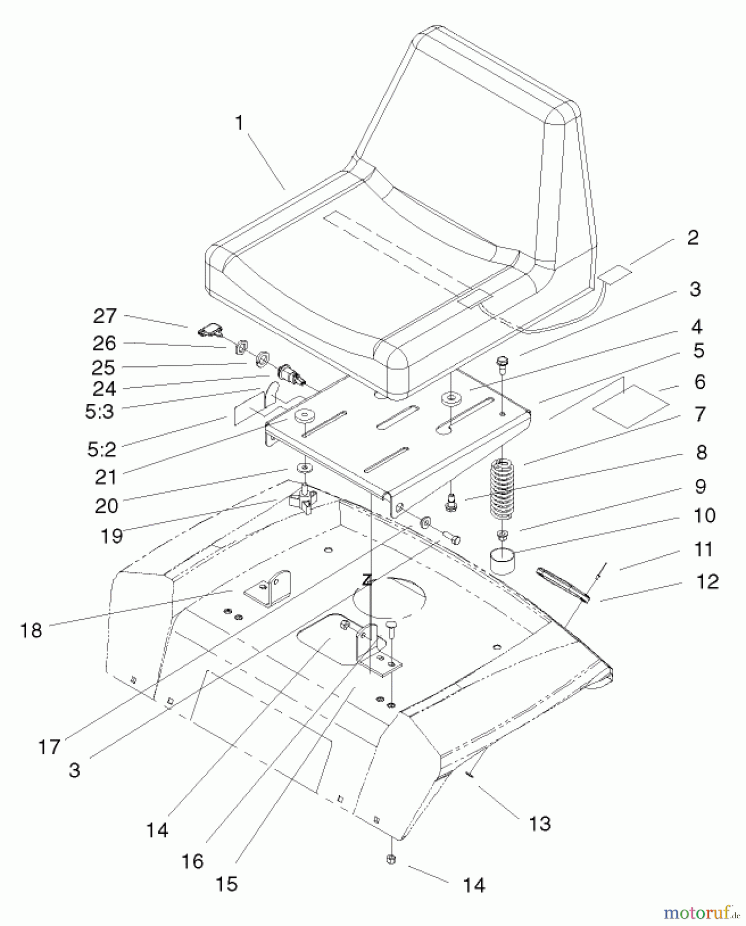 Toro Neu Mowers, Lawn & Garden Tractor Seite 1 72108 (270-H) - Toro 270-H Lawn and Garden Tractor, 2000 (200000001-200999999) SEAT ASSEMBLY