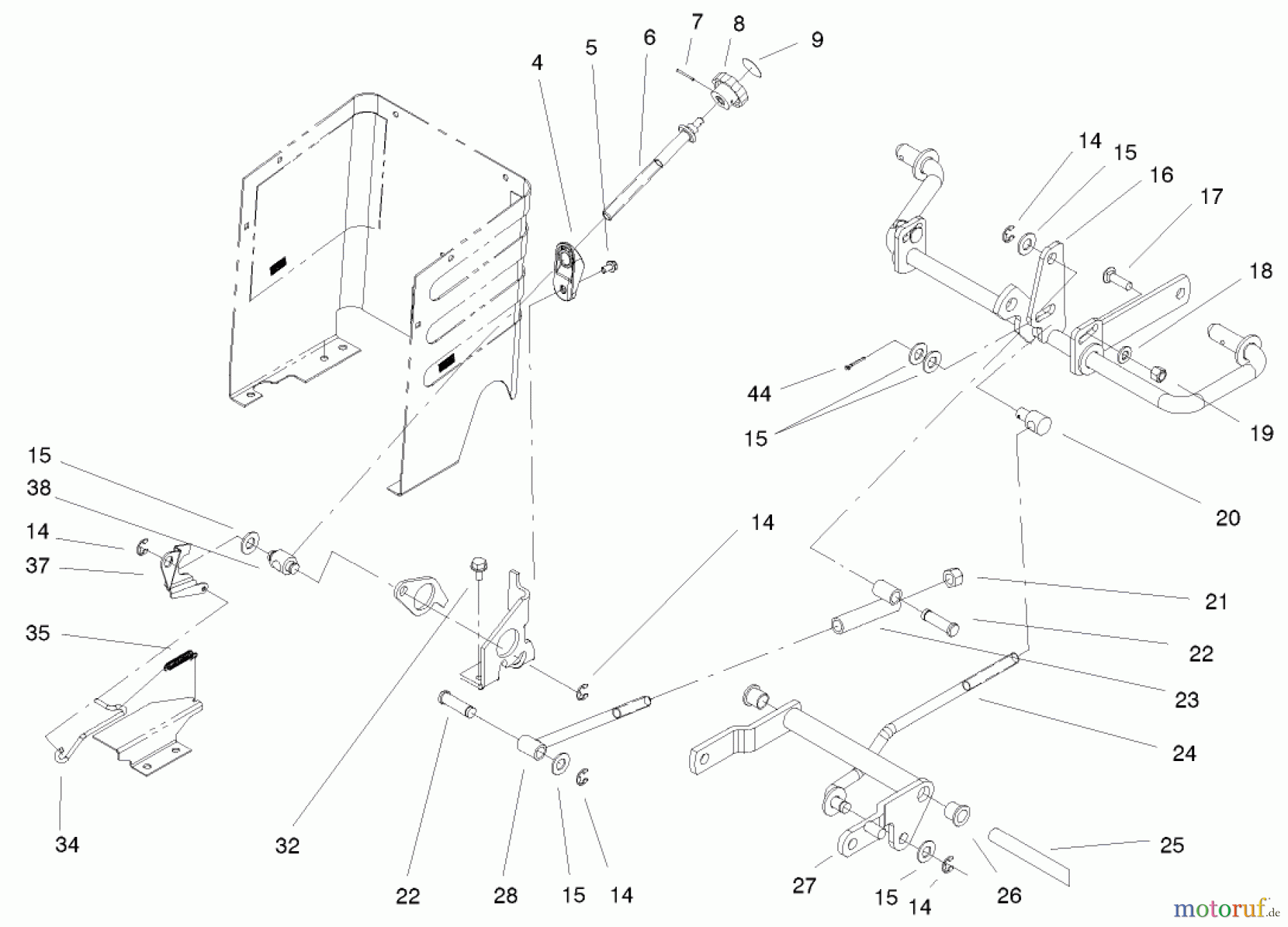 Toro Neu Mowers, Lawn & Garden Tractor Seite 1 72116 (270-HE) - Toro 270-HE Lawn and Garden Tractor, 2002 (220000001-220999999) LIFT LEVER AND HOC ASSEMBLY