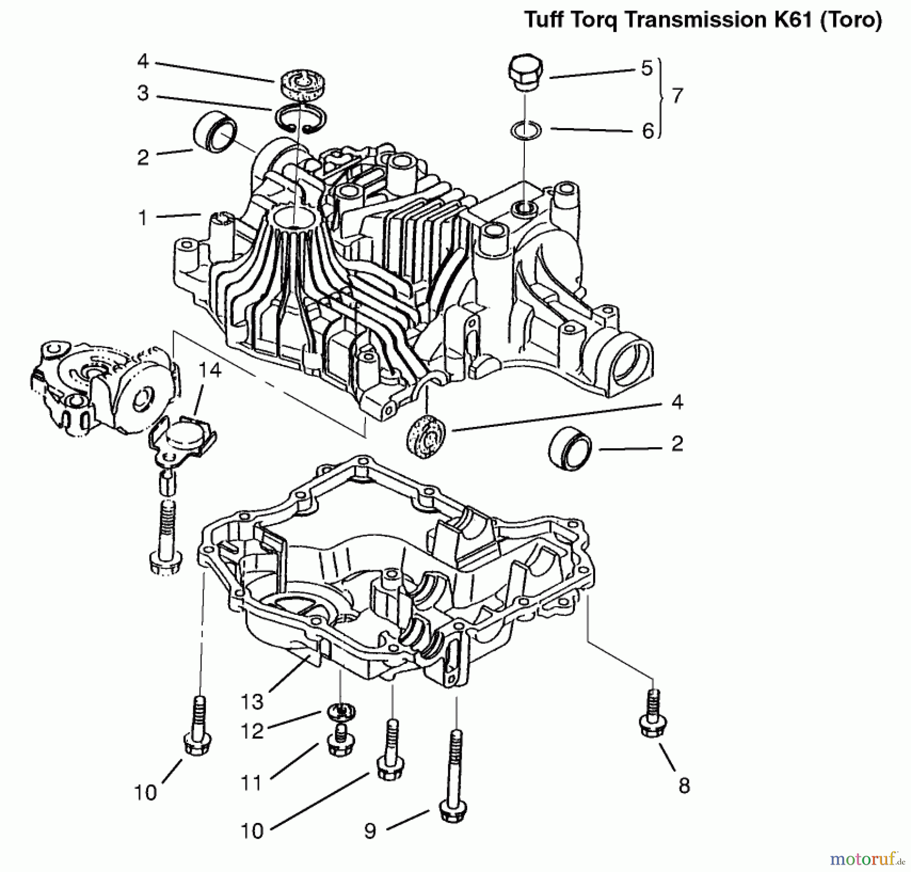 Toro Neu Mowers, Lawn & Garden Tractor Seite 1 72110 (270-H) - Toro 270-H Lawn and Garden Tractor, 1996 (6900001-6999999) TRANSAXLE CASE