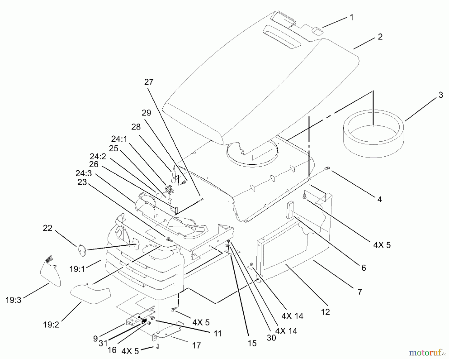  Toro Neu Mowers, Lawn & Garden Tractor Seite 1 72200 (416XT) - Toro 416XT Garden Tractor, 2003 (230000001-230999999) HOOD AND GRILL ASSEMBLY