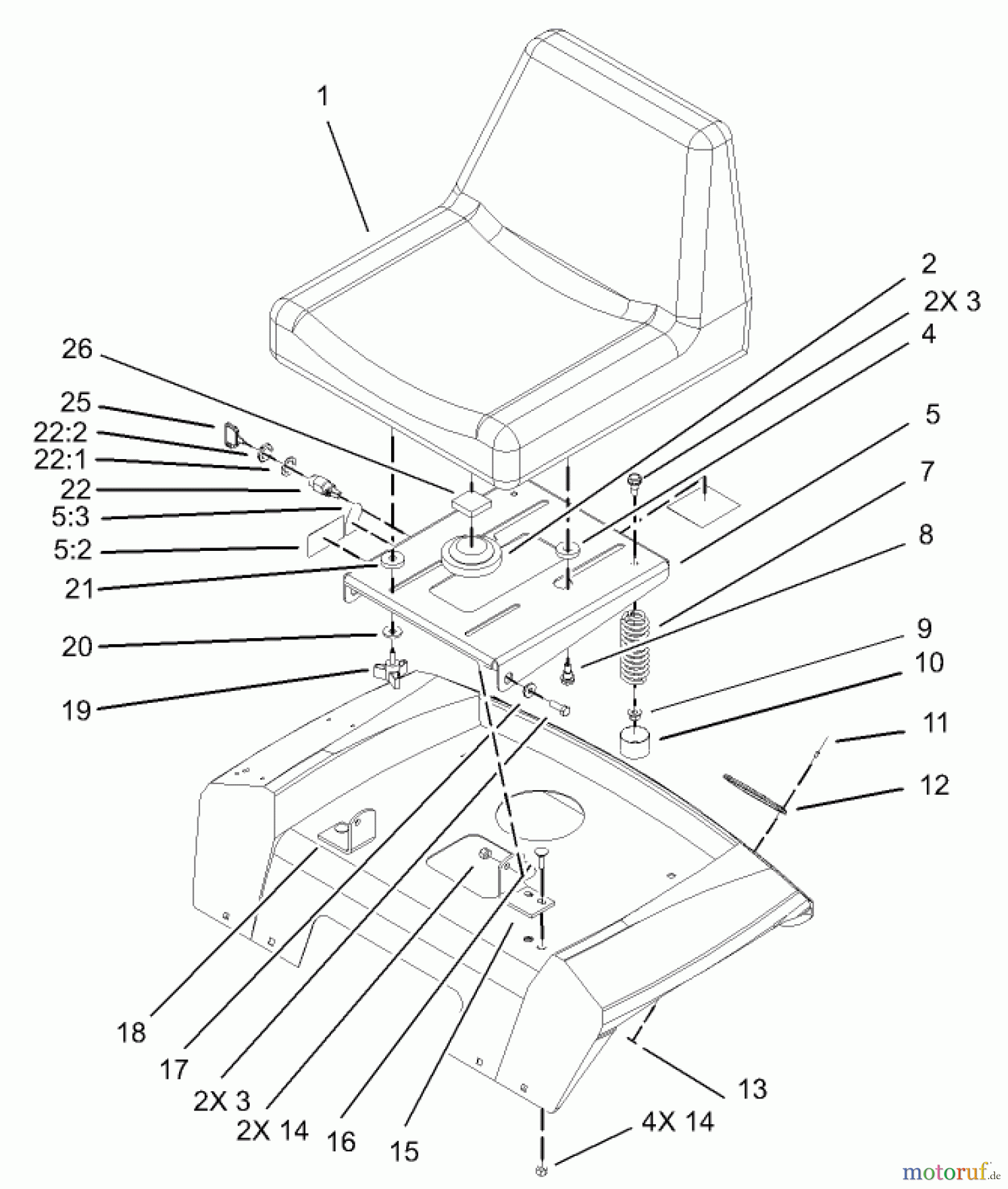 Toro Neu Mowers, Lawn & Garden Tractor Seite 1 72200 (416XT) - Toro 416XT Garden Tractor, 2003 (230000001-230999999) SEAT ASSEMBLY