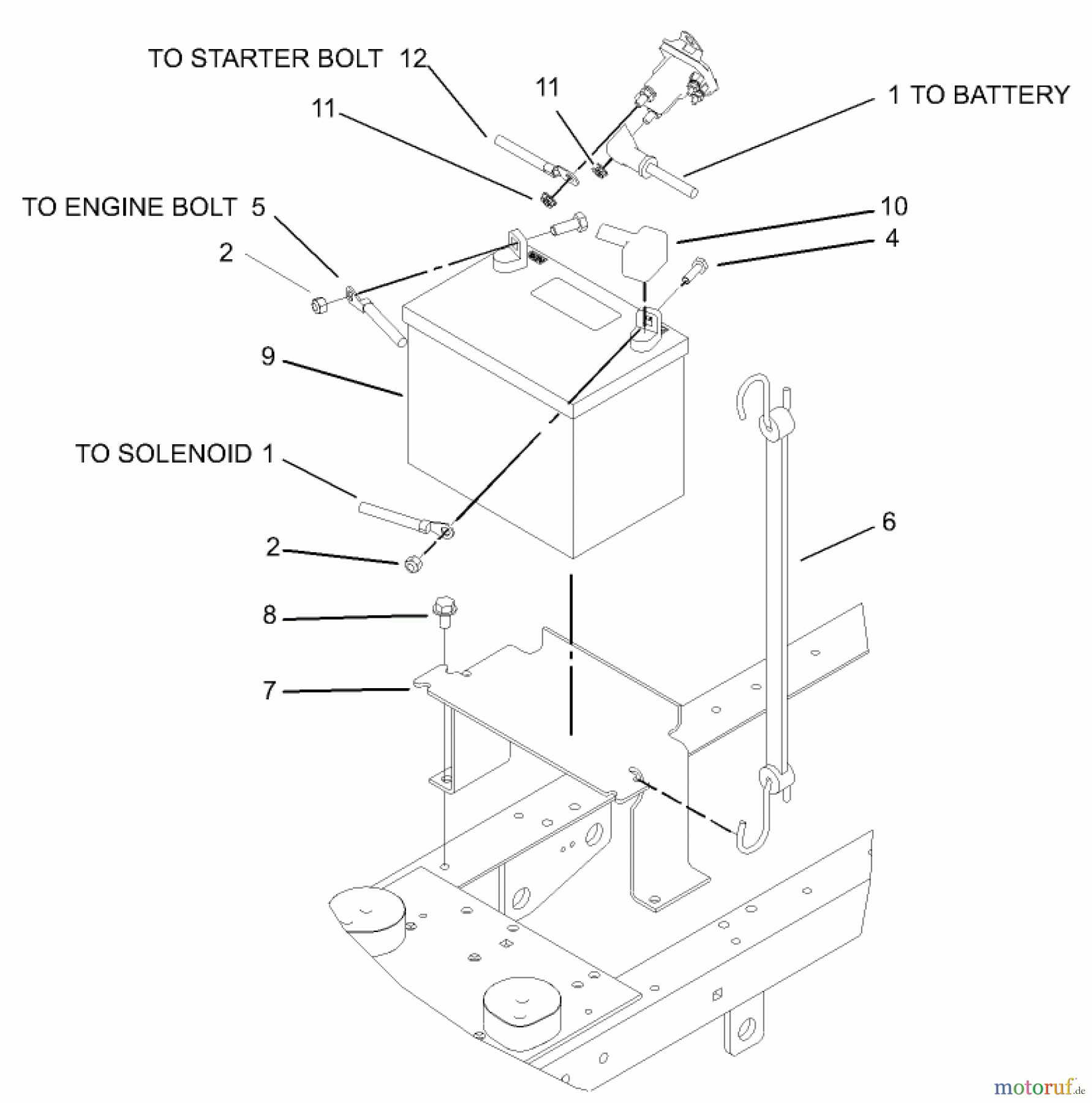 Toro Neu Mowers, Lawn & Garden Tractor Seite 1 72200 (416XT) - Toro 416XT Garden Tractor, 2004 (240000001-240999999) BATTERY ASSEMBLY