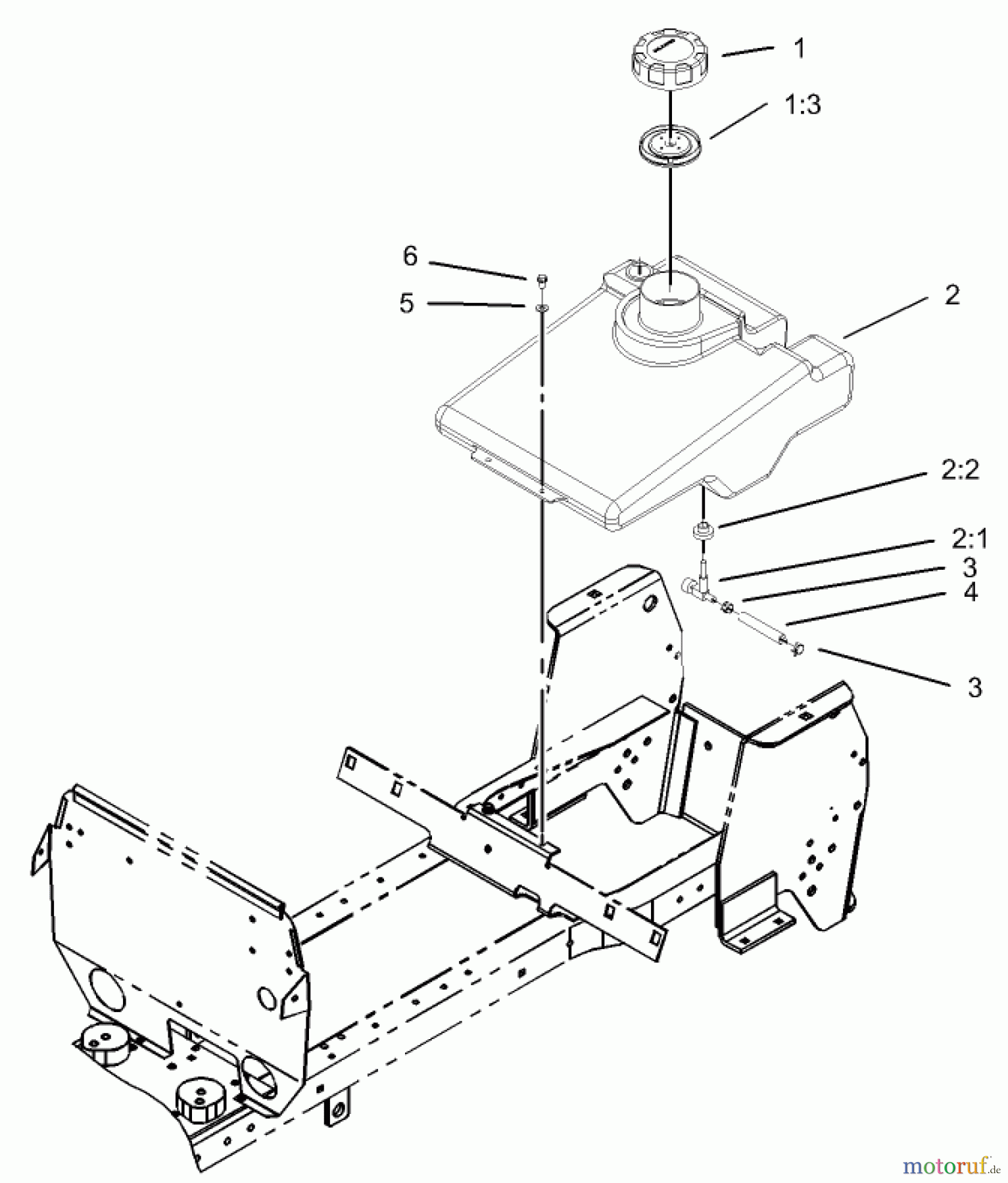 Toro Neu Mowers, Lawn & Garden Tractor Seite 1 72201 (417XT) - Toro 417XT Garden Tractor, 2003 (230000001-230999999) FUEL TANK ASSEMBLY