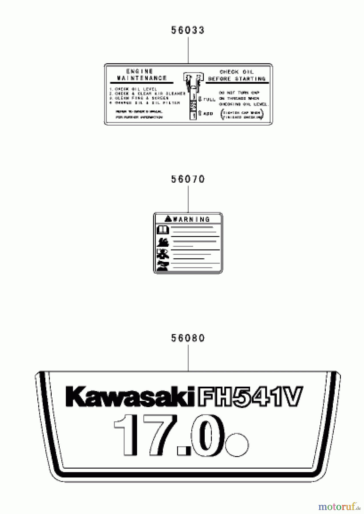 Toro Neu Mowers, Lawn & Garden Tractor Seite 1 72201 (417XT) - Toro 417XT Garden Tractor, 2003 (230000001-230999999) LABEL ASSEMBLY KAWASAKI FH541V-AS04