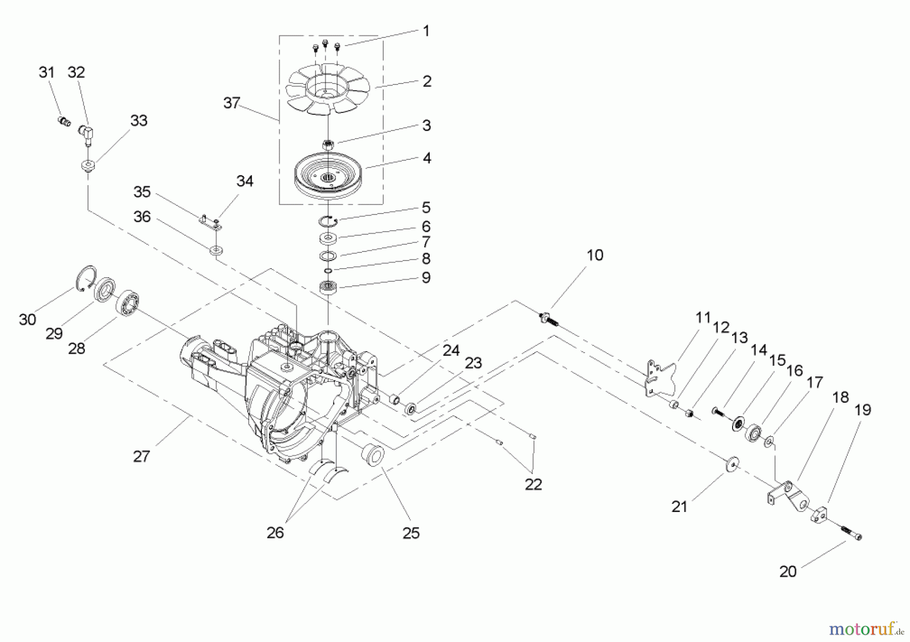 Toro Neu Mowers, Lawn & Garden Tractor Seite 1 72201 (420) - Toro 420 Garden Tractor, 2005 (250000001-250999999) HOUSING AND FAN ASSEMBLY TRANSAXLE ASSEMBLY NO. 104-4310