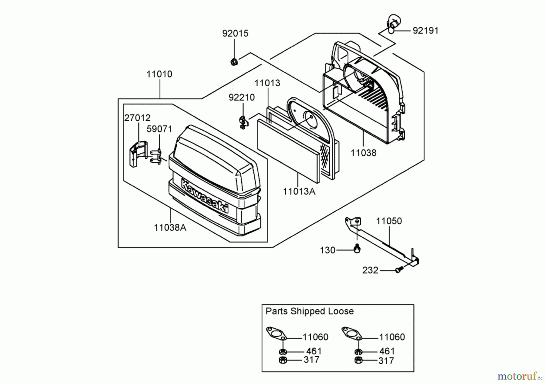 Toro Neu Mowers, Lawn & Garden Tractor Seite 1 72202 (430) - Toro 430 Garden Tractor, 2005 (250000001-250999999) AIR FILTER AND MUFFLER ASSEMBLY KAWASAKI FH580V-DS06