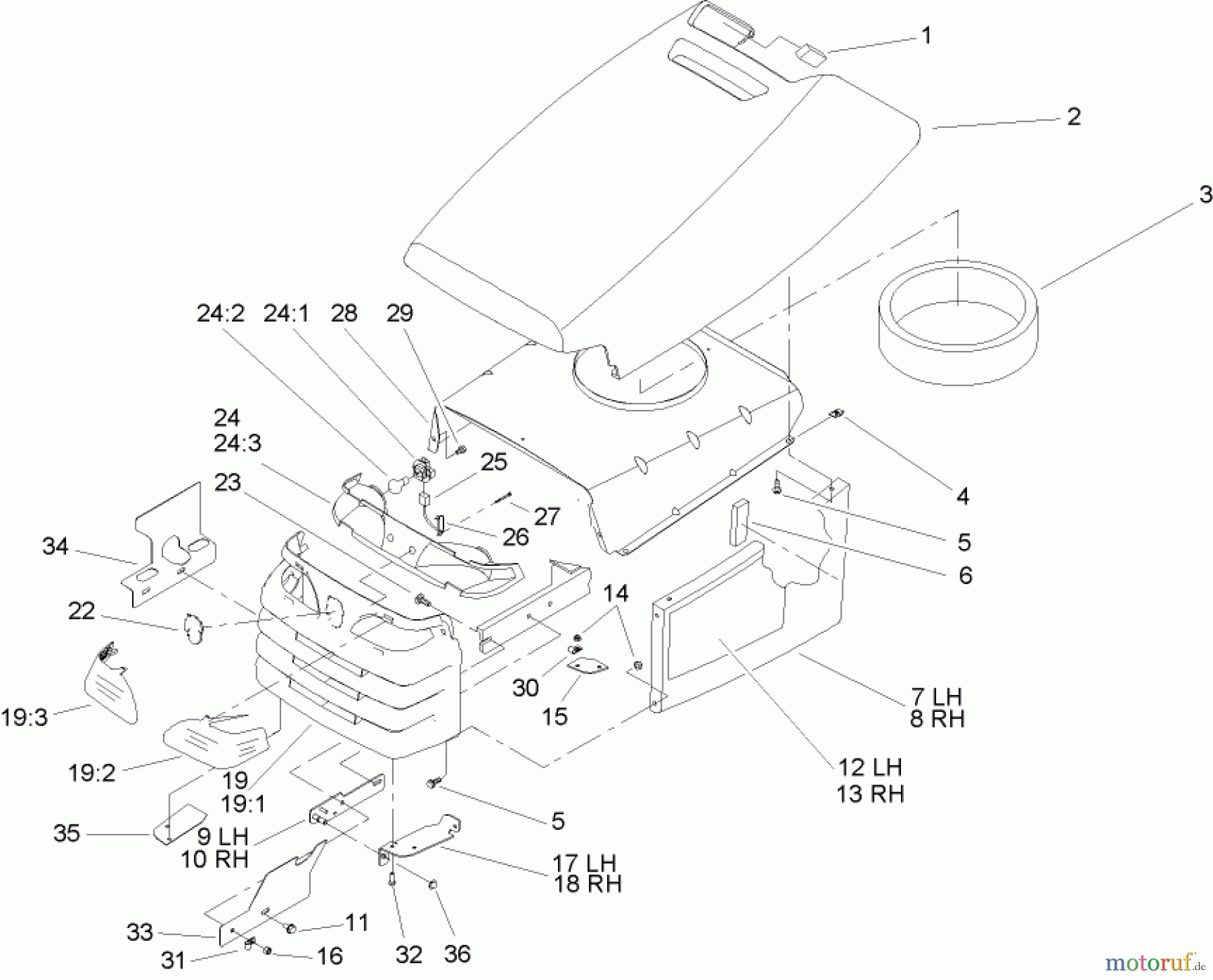 Toro Neu Mowers, Lawn & Garden Tractor Seite 1 72202 (430) - Toro 430 Garden Tractor, 2005 (250000001-250999999) HOOD AND GRILL ASSEMBLY