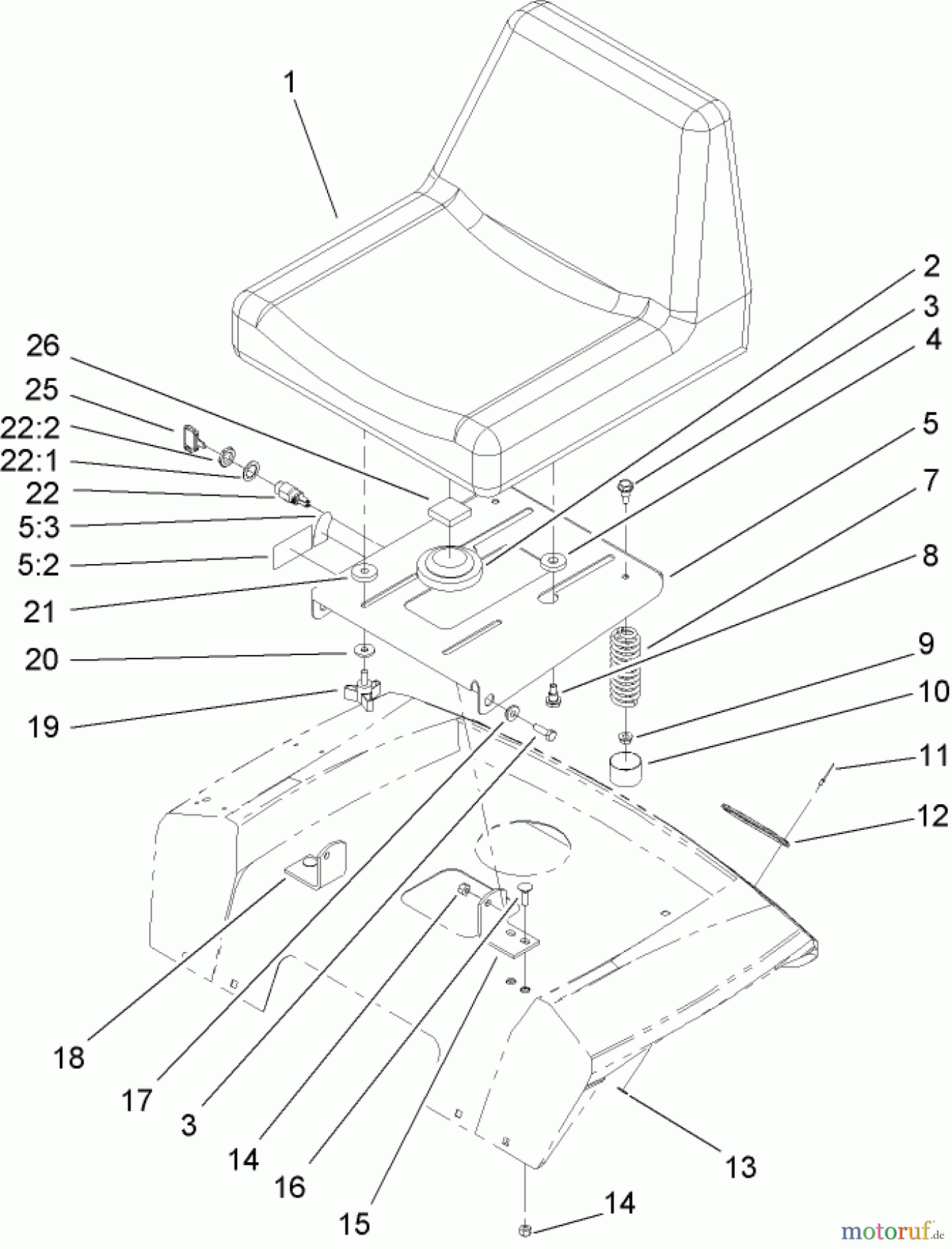 Toro Neu Mowers, Lawn & Garden Tractor Seite 1 72202 (430) - Toro 430 Garden Tractor, 2005 (250000001-250999999) SEAT ASSEMBLY