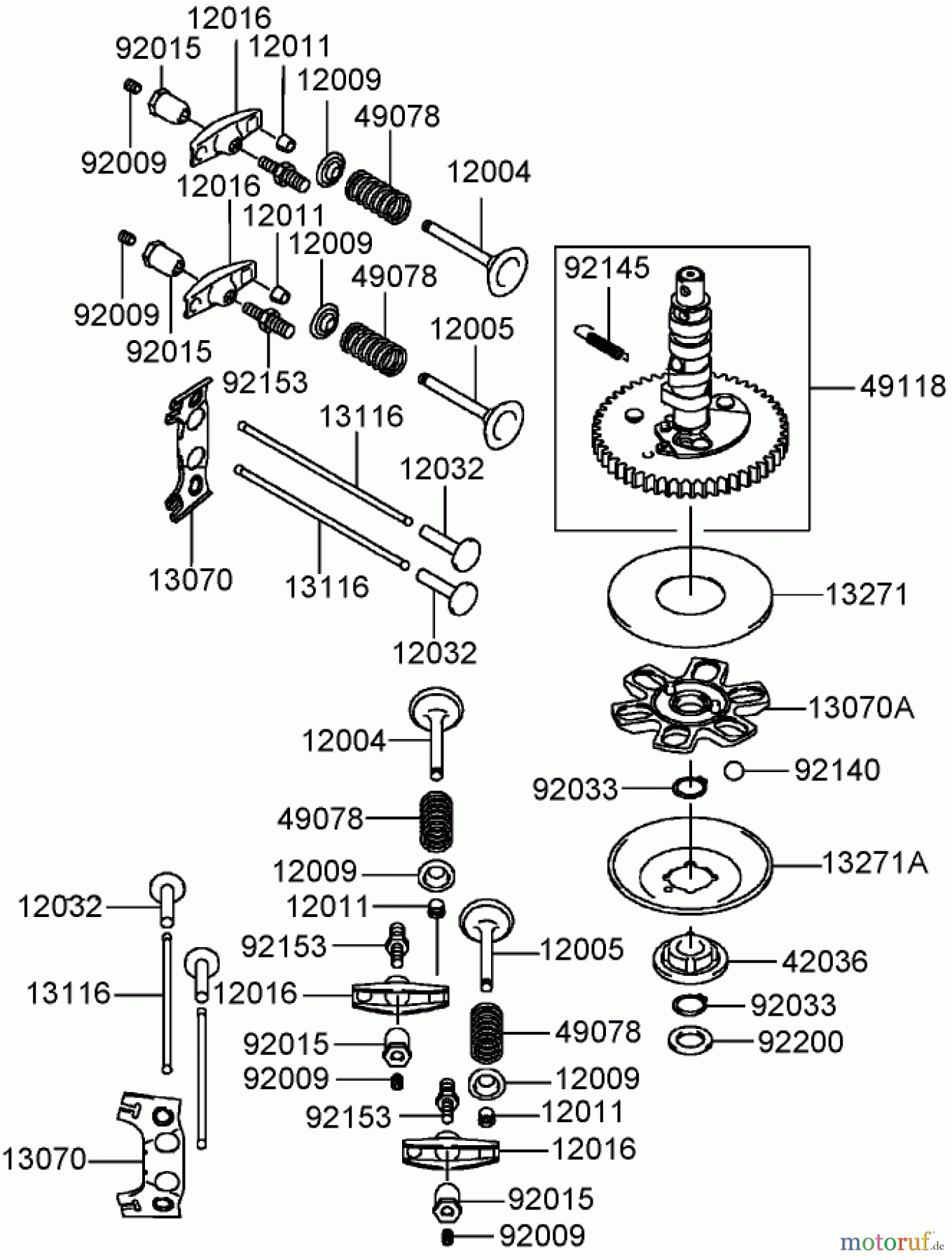 Toro Neu Mowers, Lawn & Garden Tractor Seite 1 72202 (430) - Toro 430 Garden Tractor, 2005 (250000001-250999999) VALVE AND CAMSHAFT ASSEMBLY KAWASAKI FH580V-DS06