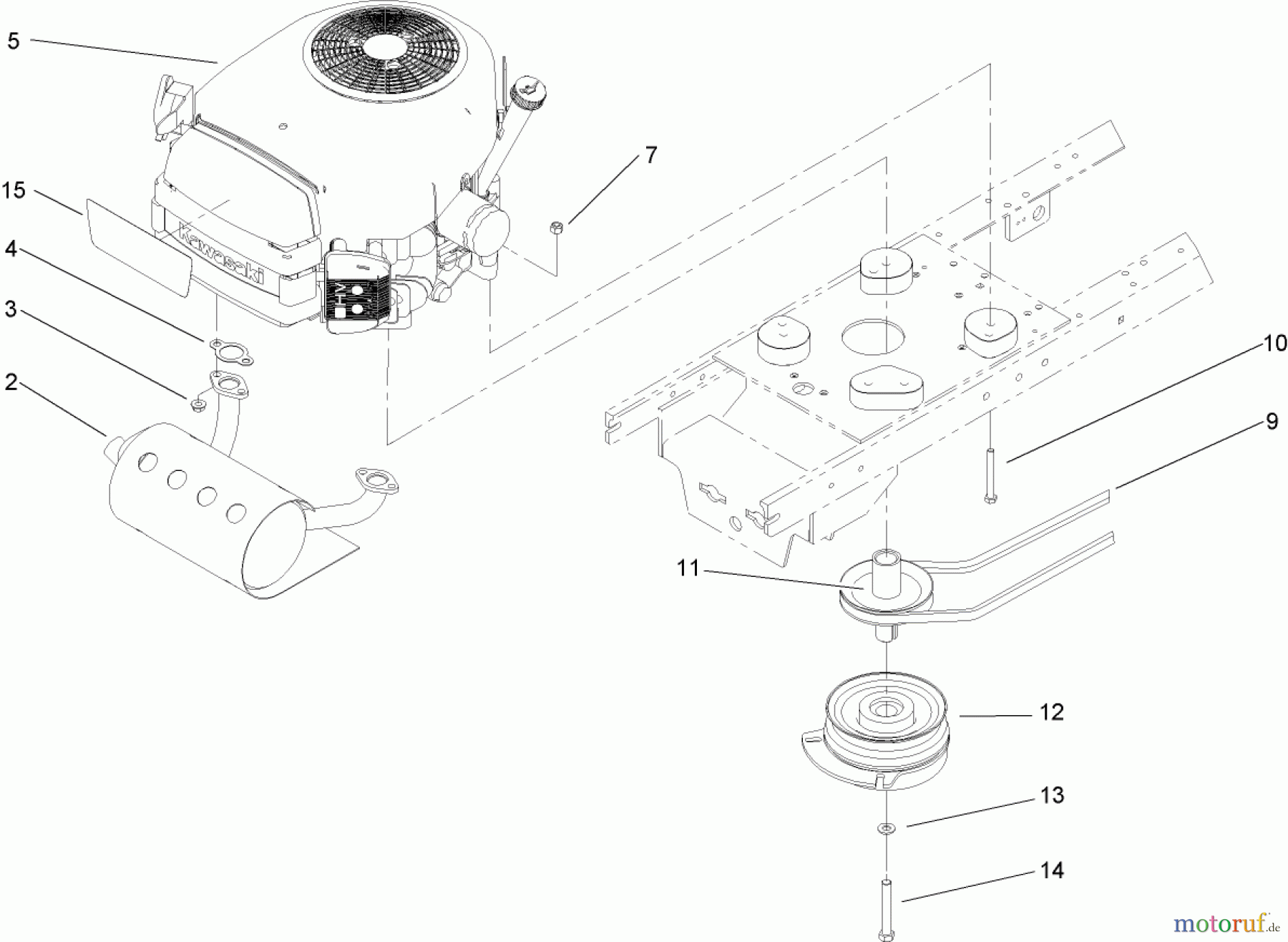 Toro Neu Mowers, Lawn & Garden Tractor Seite 1 72211 (420) - Toro 420 Garden Tractor, 2006 (260000001-260999999) ENGINE, MUFFLER AND PTO ASSEMBLY
