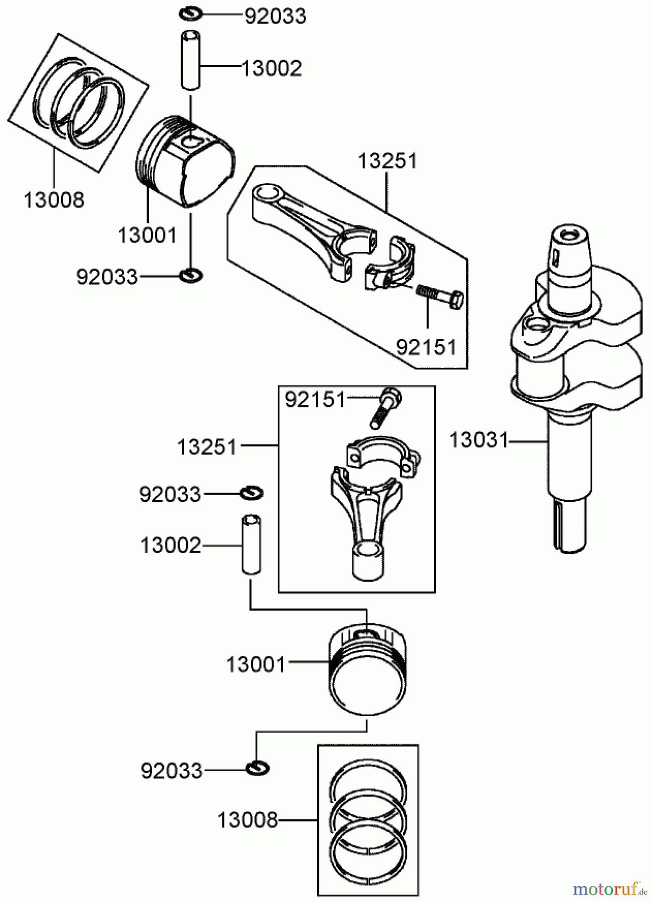 Toro Neu Mowers, Lawn & Garden Tractor Seite 1 72211 (420) - Toro 420 Garden Tractor, 2006 (260000001-260999999) PISTON AND CRANKSHAFT ASSEMBLY KAWASAKI FH541V-DS04