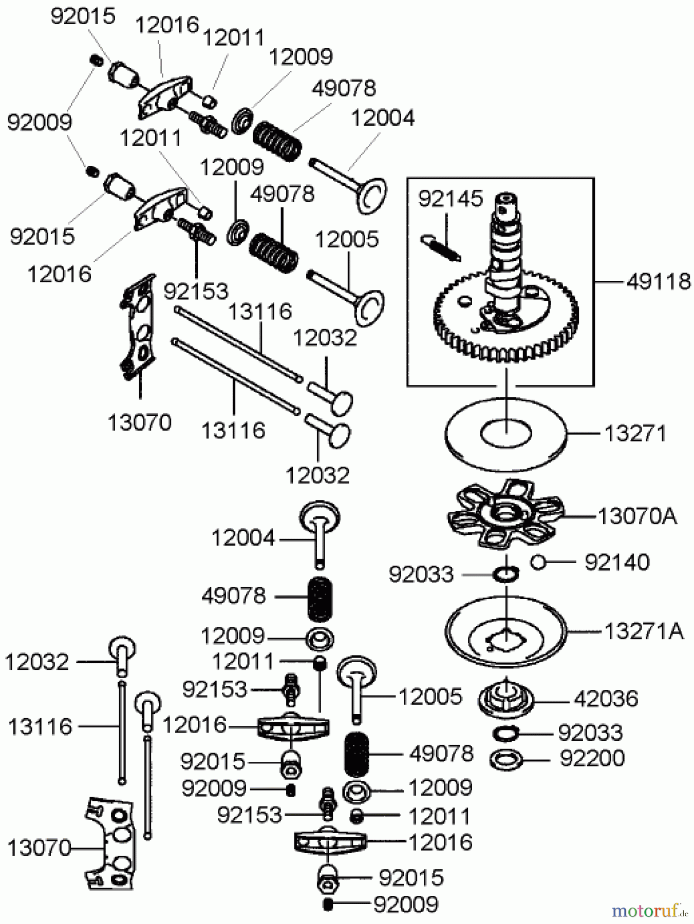 Toro Neu Mowers, Lawn & Garden Tractor Seite 1 72212 (419XT) - Toro 419XT Garden Tractor, 2004 (240000001-240999999) VALVE AND CAMSHAFT ASSEMBLY KAWASAKI FH580V-BS06