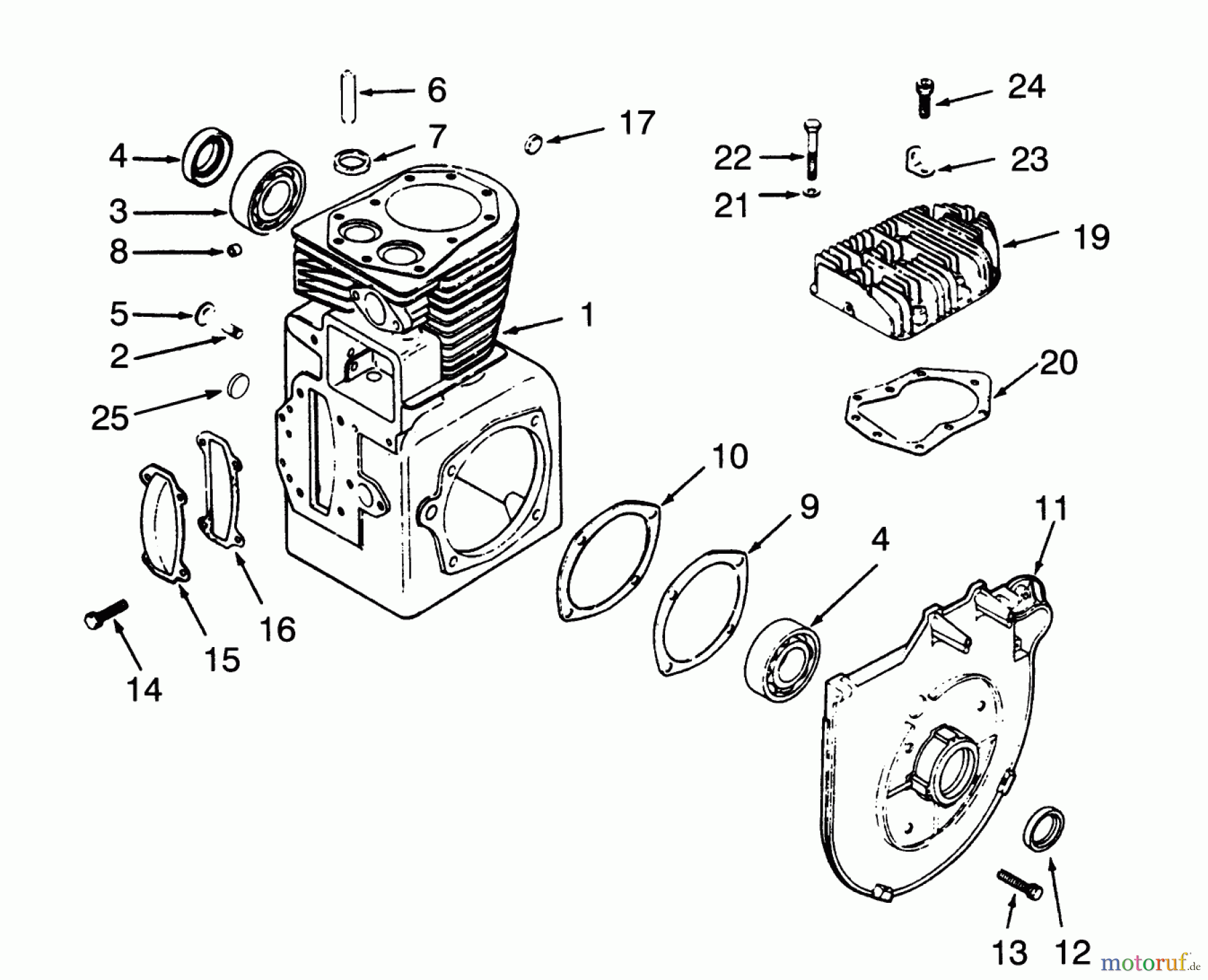 Toro Neu Mowers, Lawn & Garden Tractor Seite 1 73320 (310-8) - Toro 310-8 Garden Tractor, 1993 (3900001-3999999) CRANKCASE AND CYLINDER HEAD